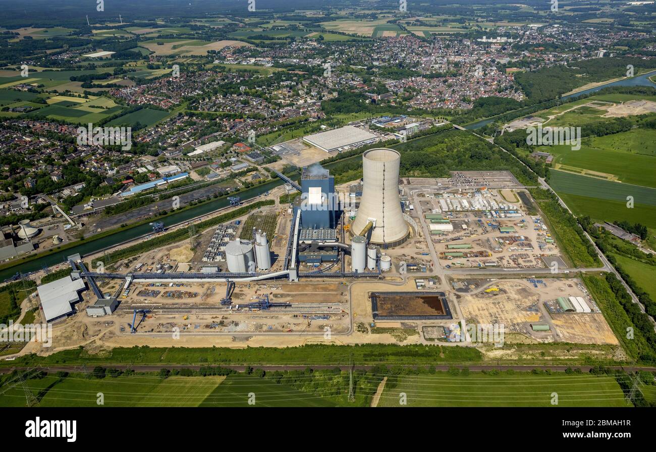 , Kohlekraftwerk Datteln 4 Uniper Kraftwerk im Loeringhof in Datteln, 26.05.2017, Luftaufnahme, Deutschland, Nordrhein-Westfalen, Ruhrgebiet, Datteln Stockfoto