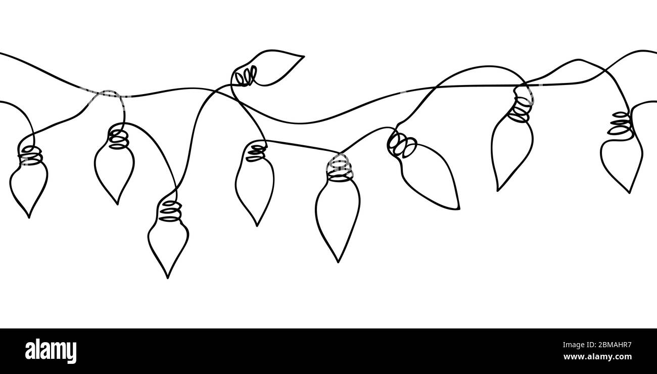 Festoon, garland, glowing light vector seamless border. One continuous line drawing garland for celebration, festival, carnival, xmas, new year Stock Vektor