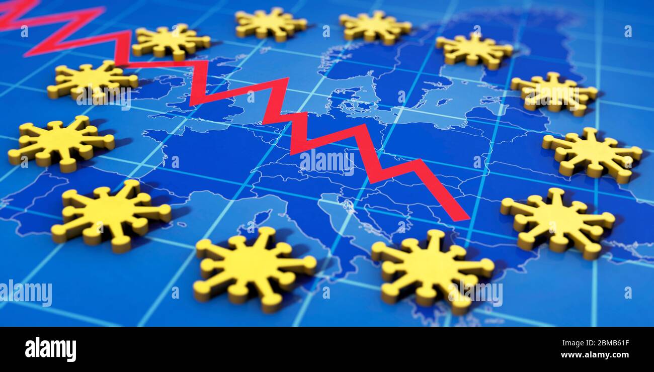 Coronavirus, Corona, Europa, EU, Neuinfektionen, Rückgang, Diagramm, Gripe, Virus, Gripetote, Coronatote, Coronainfektierte, rückläufig, Abnahme, ZAH Stockfoto