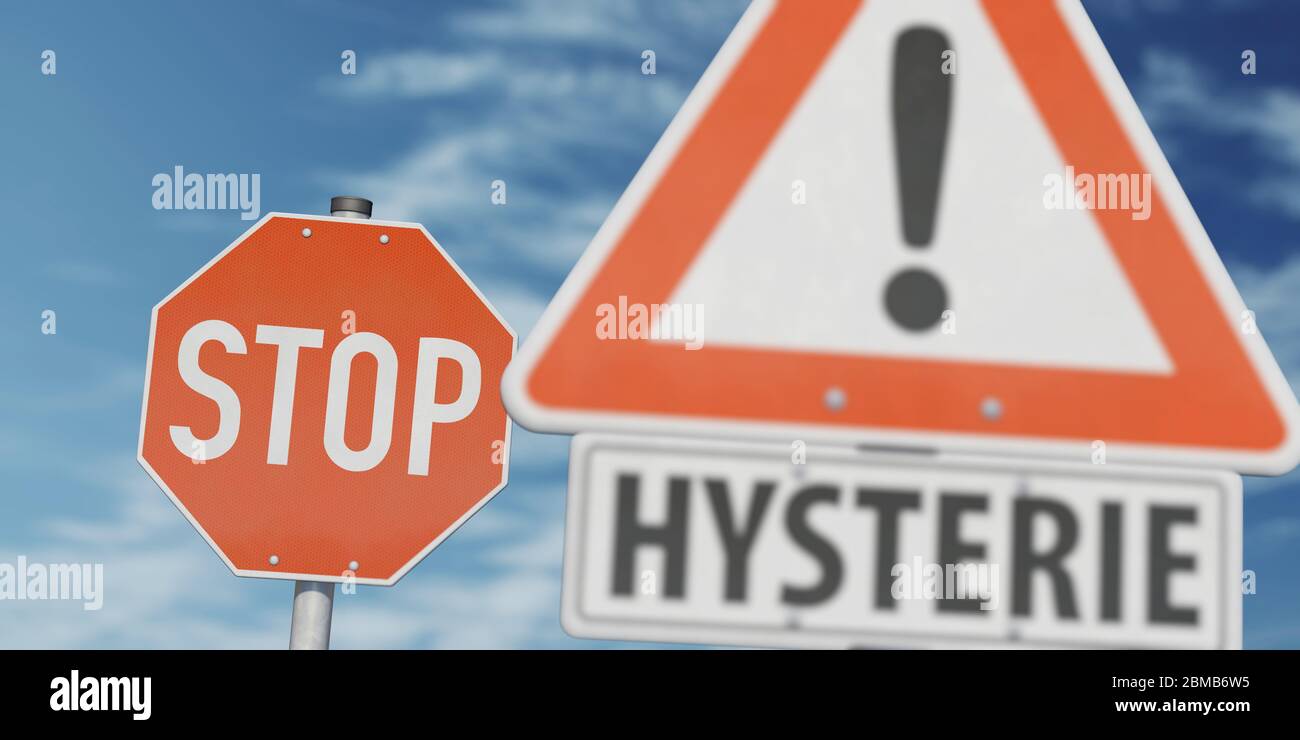 Hysterie, Corona, Vernunft, Coronavirus, Sachlichkeit, Aufklärung, Virus, Bedrohung, Covid 19, Epidemiie, Corona Virus, Pandemie, Panikmache, schüren, Stockfoto