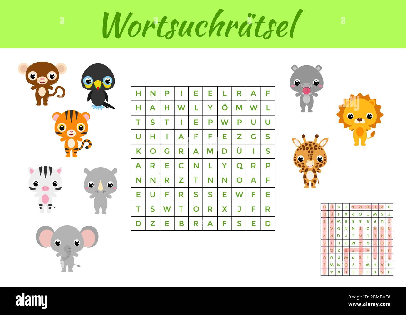 Wortsuchrätsel - Wortsuche Puzzle. Spielvorlage. Kinder Aktivität