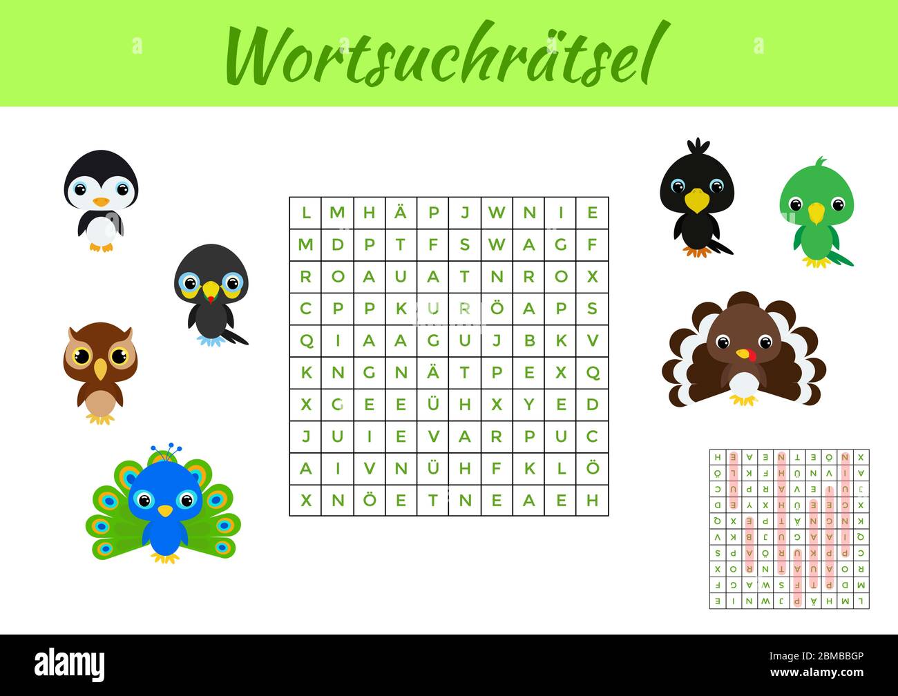 Wortsuchrätsel - Wortsuche Puzzle. Spielvorlage. Kinder Aktivität