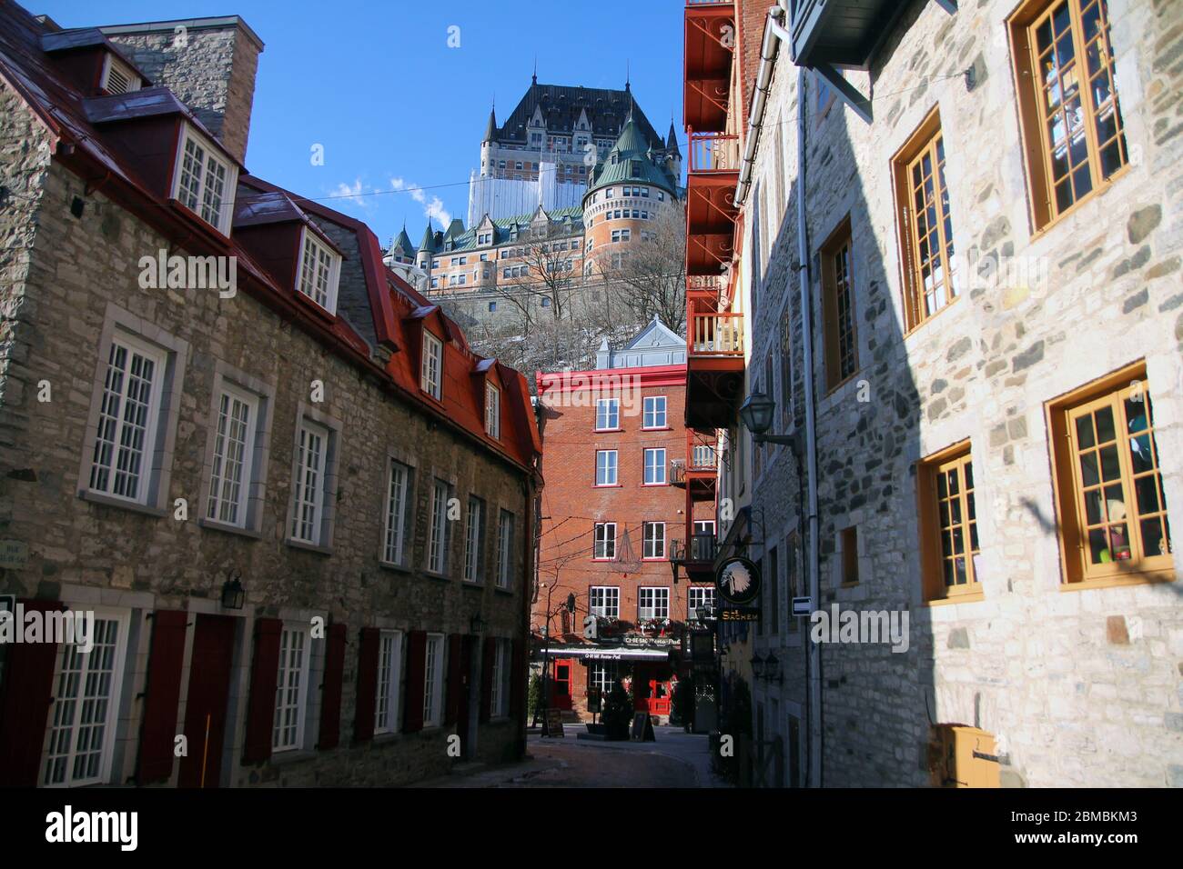 Petit Champlain, alte Straße in der Vieux Quebec City in Kanada Stockfoto