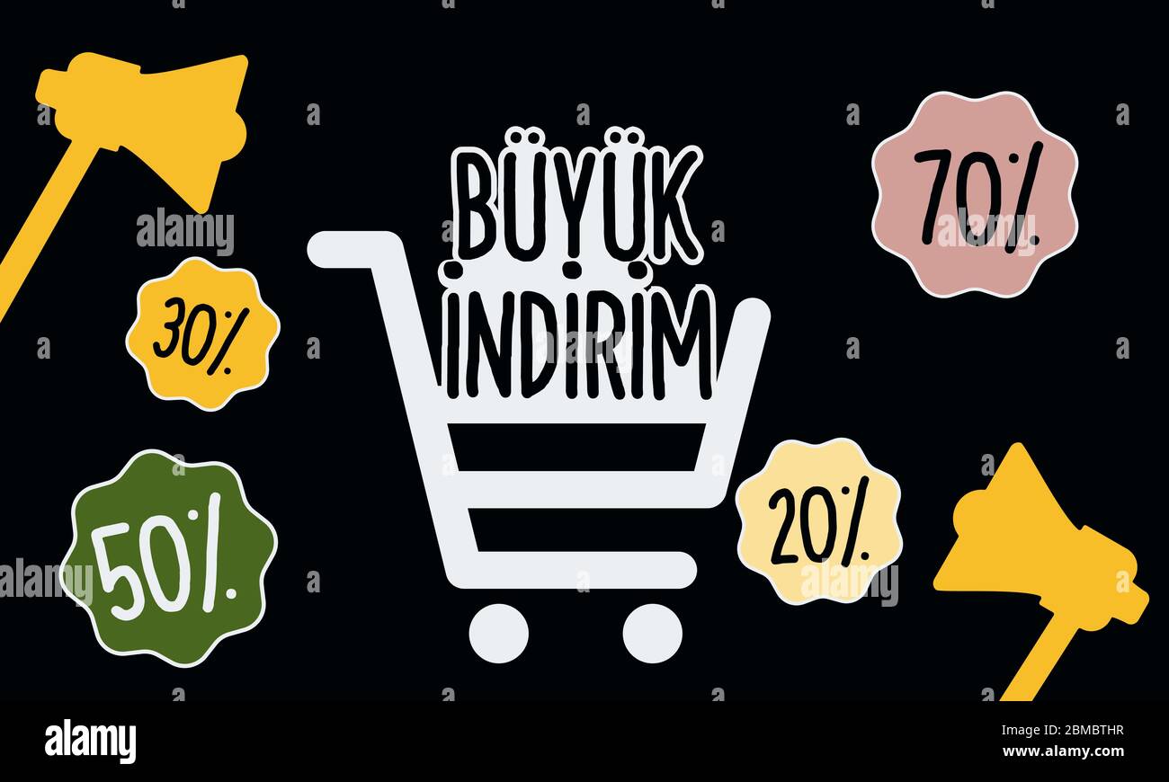 B y k Indrim Zitat auf Türkisch, isoliert auf schwarzem Hintergrund. Übersetzung: B y k Sale . Beschriftung, Vektorgrafik. 10 EPS Stock Vektor