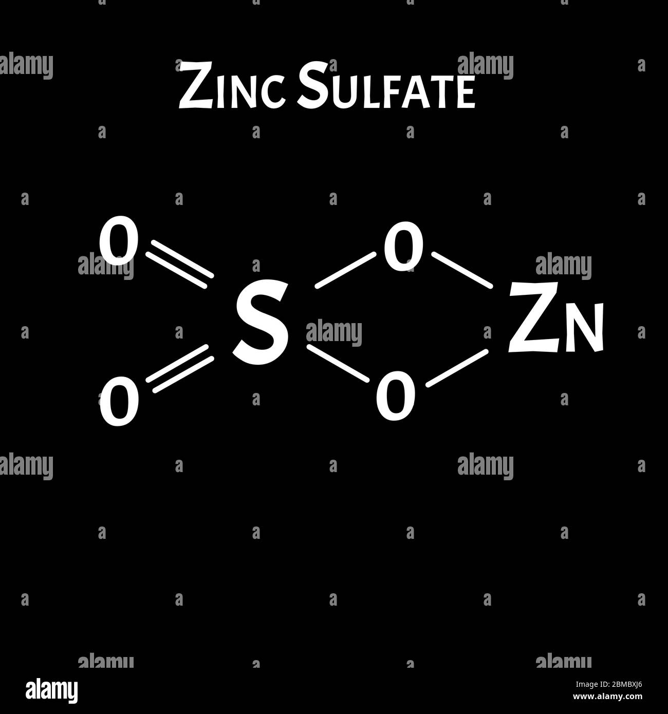 Zinksulfat ist eine molekularchemische Formel. Zink-Infografiken. Vektorgrafik auf isoliertem Hintergrund. Stock Vektor