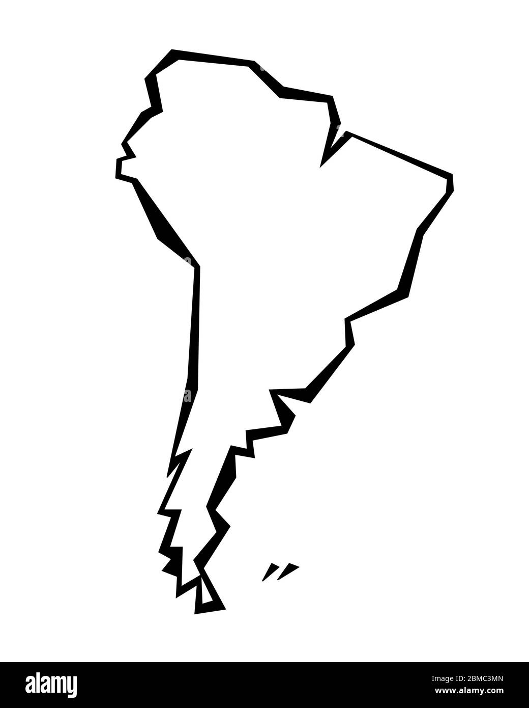 Südamerika Karte umreißen - Kontinent Form scharf polygonalen geometrischen Stil Vektor. Stock Vektor