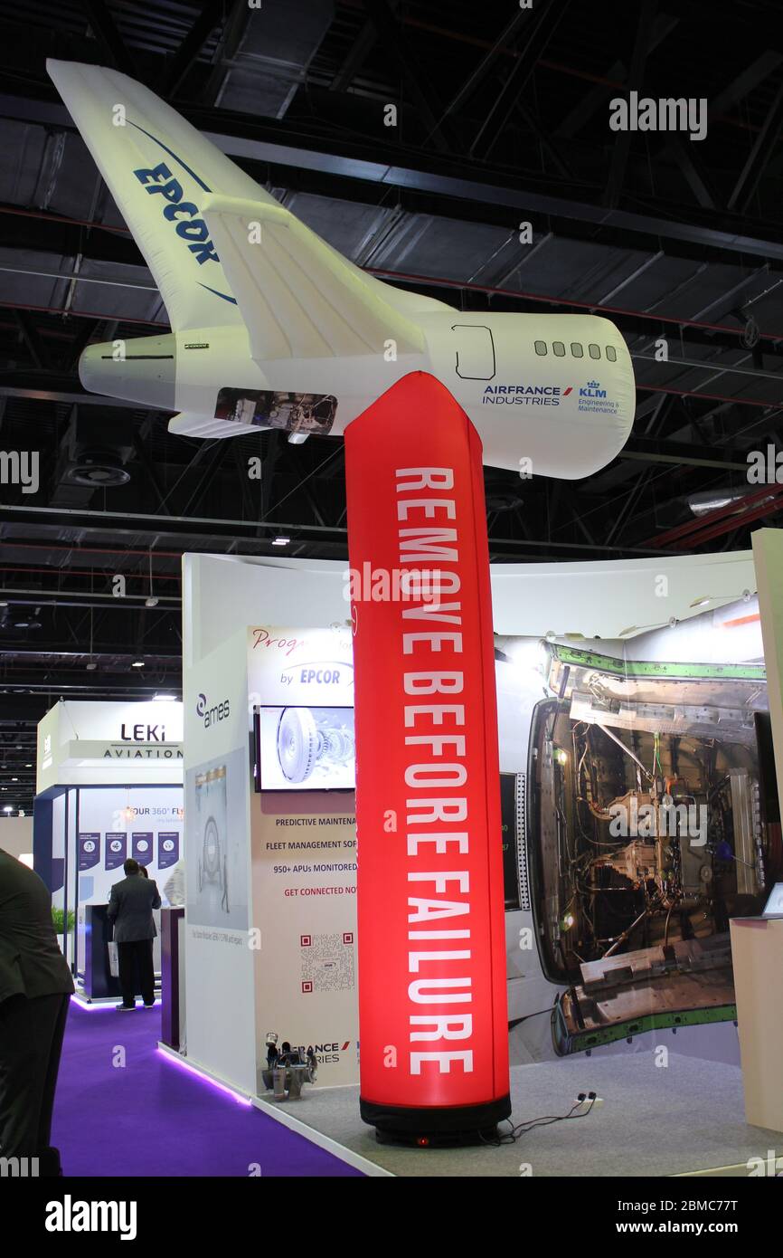 Szene auf der gemeinsamen Fachmesse Aircraft Interiors Middle East 2020 und MRO Middle East 2020, die vom 25. Bis 26. Februar 2020 in Dubai, Vereinigte Arabische Emirate, stattfand. Stockfoto