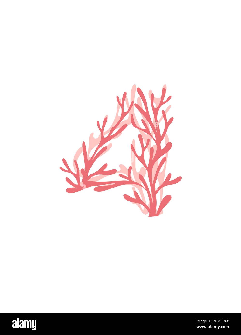 Nummer 4 pink gefärbte Algen Unterwasserpflanzen Meereskorallenelemente flache Vektorgrafiken auf weißem Hintergrund Stock Vektor