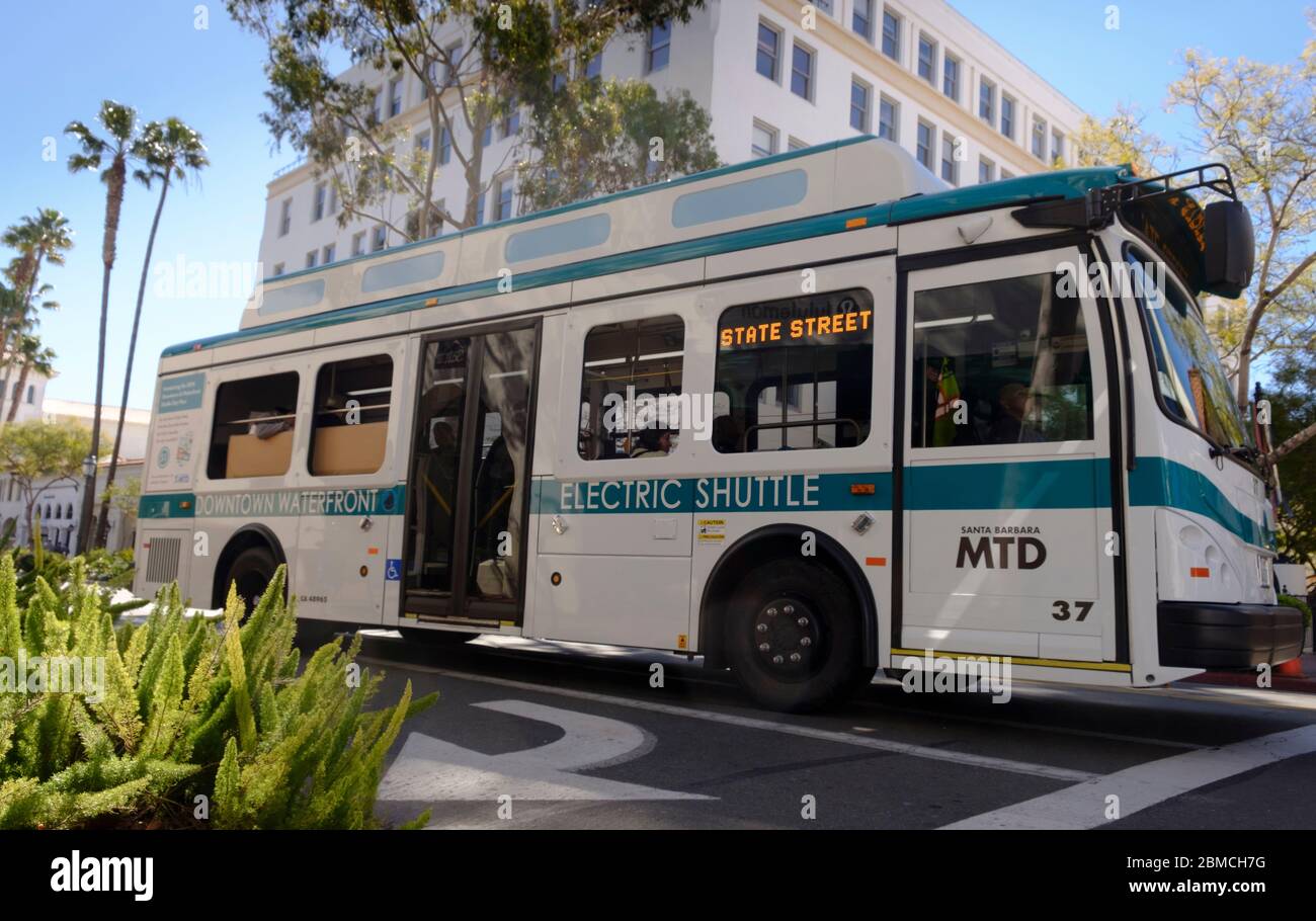 Der elektrische Shuttle Bus Downtown Santa Barbara, Kalifornien, USA Stockfoto