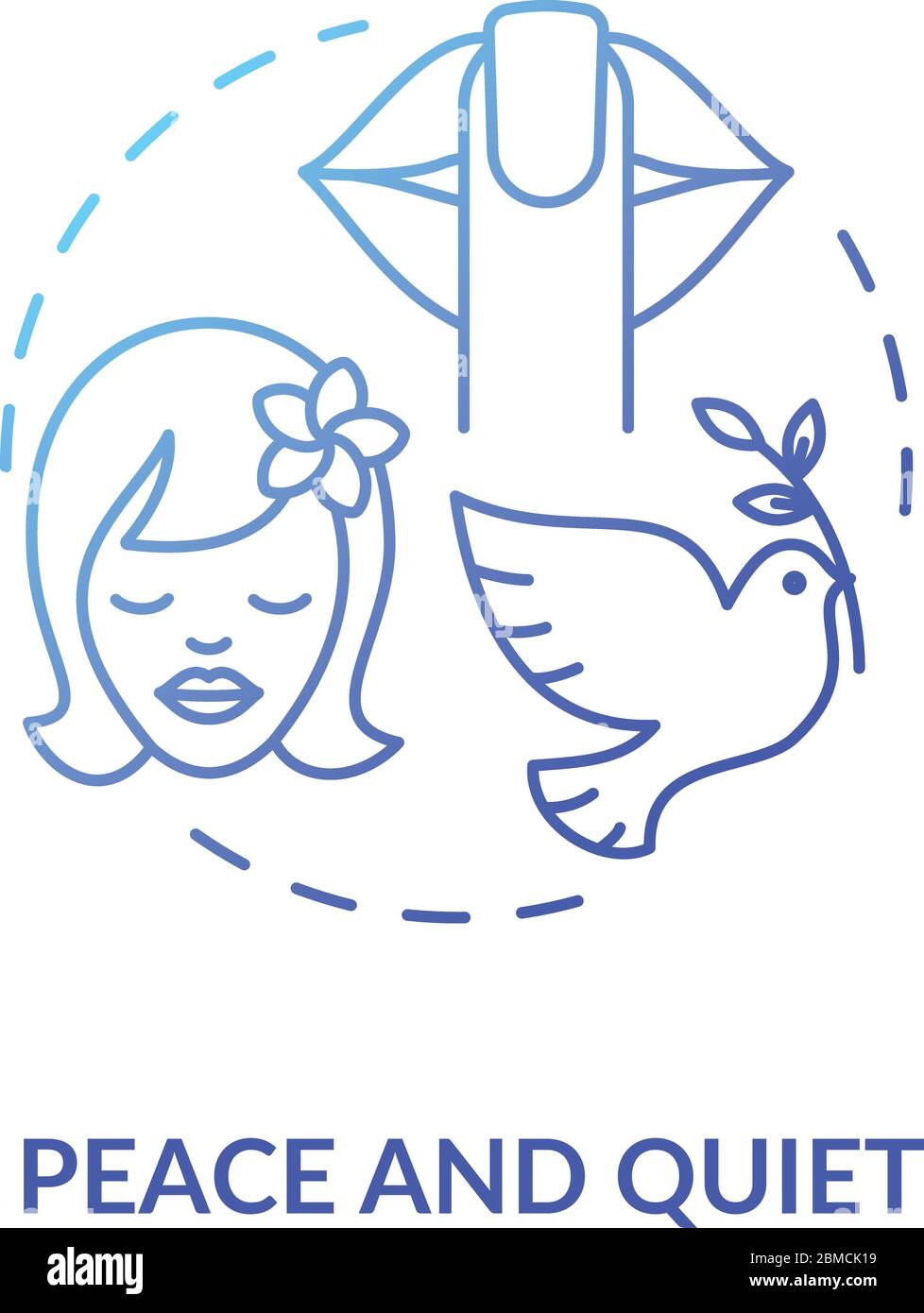 Ein ruhiges blaues Konzept. Stressabbau. Ruhiger Geist. Psychologisches Wohlbefinden und Wellness. Psychische Gesundheit Idee dünne Linie Illustration. Sehr Stock Vektor