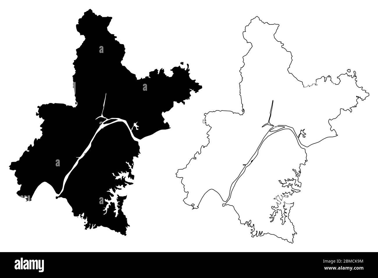 Wuhan Stadt (Volksrepublik China, Provinz Hubei) Karte Vektorgrafik, Skizze kritzelnCity of Wuhan Karte Stock Vektor