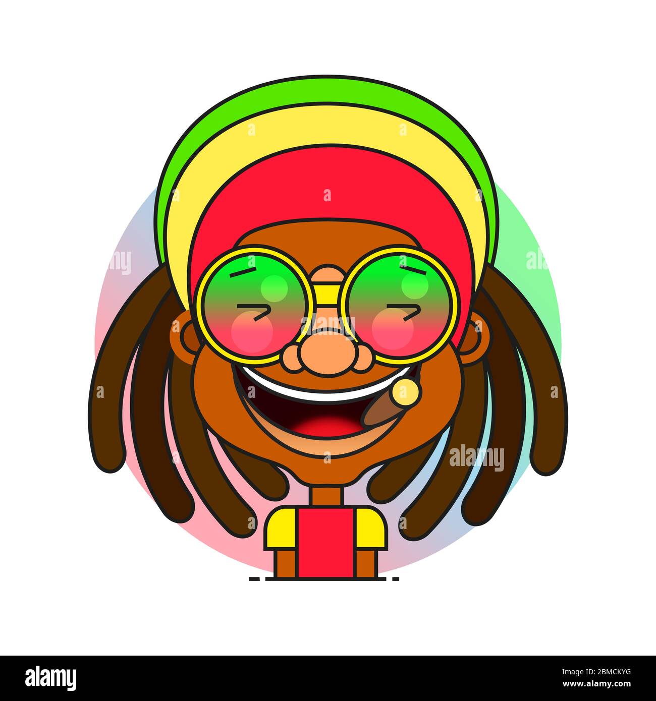 Face Symbol eines Mannes mit Dreadlocks Frisur für rastafarian und Reggae Thema Stock Vektor
