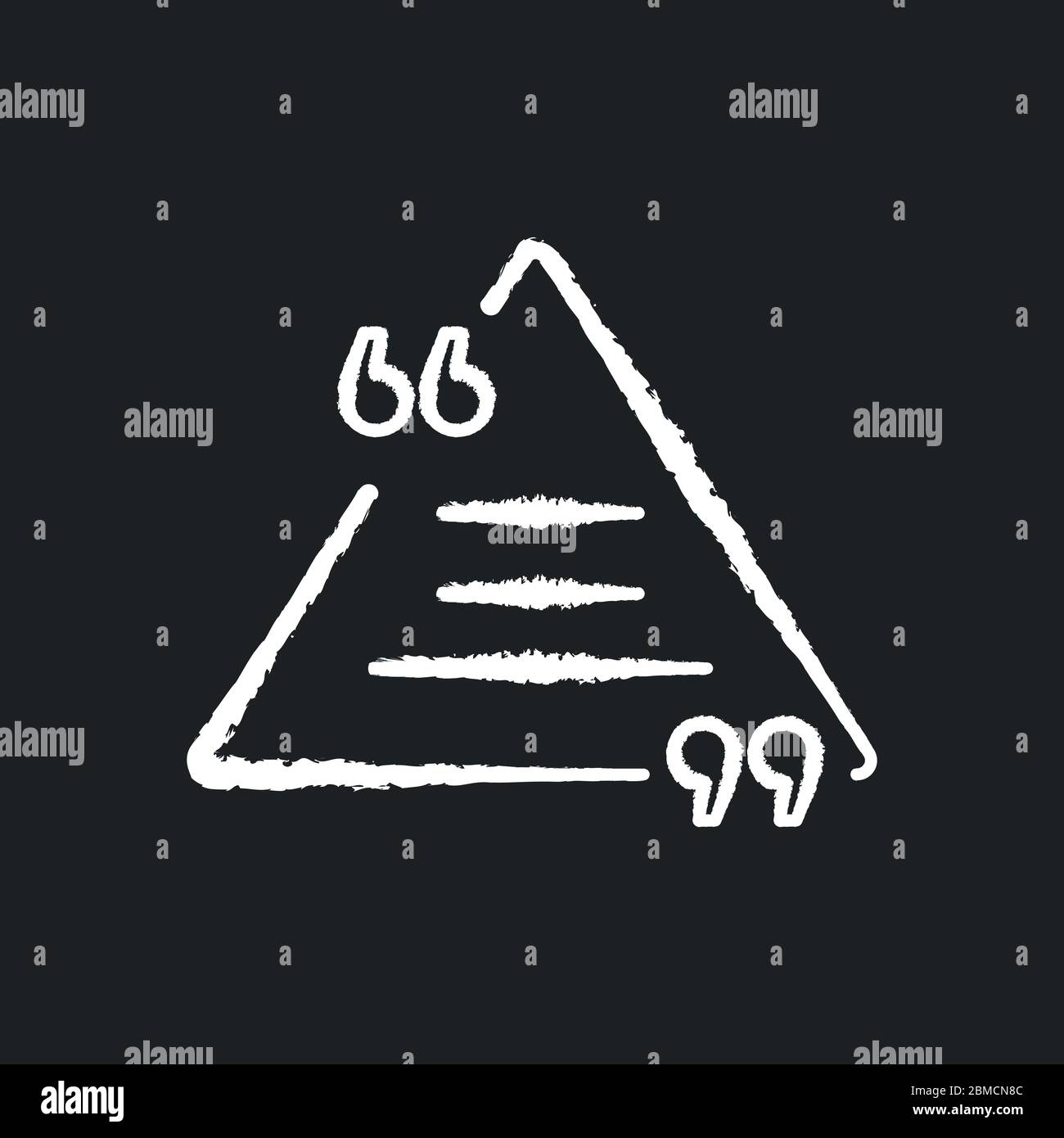 Dreieck Chat-Blase mit Zitaten Kreide weißes Symbol auf schwarzem Hintergrund. Leeres Feld für direkte Sprachausgabe. Leeres Dialogformular mit Anführungszeichen. Isoliert Stock Vektor