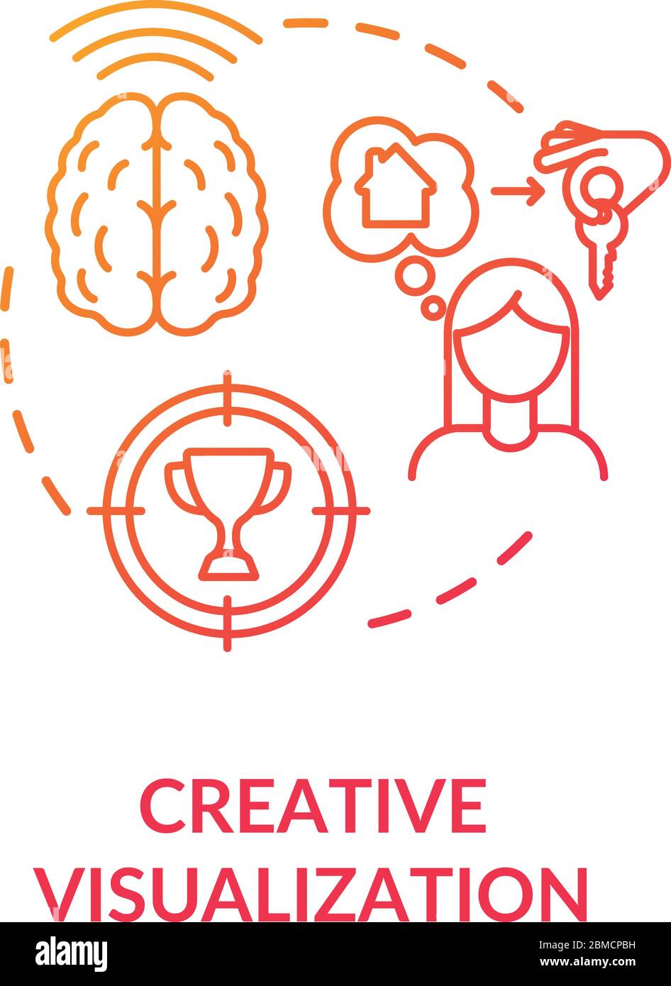 Symbol für Konzept für kreative Visualisierung. Selbstwachstum, Ziele Leistung Idee dünne Linie Illustration. Positive Einstellung, Träume wahr werden lassen. Vektor-iso Stock Vektor