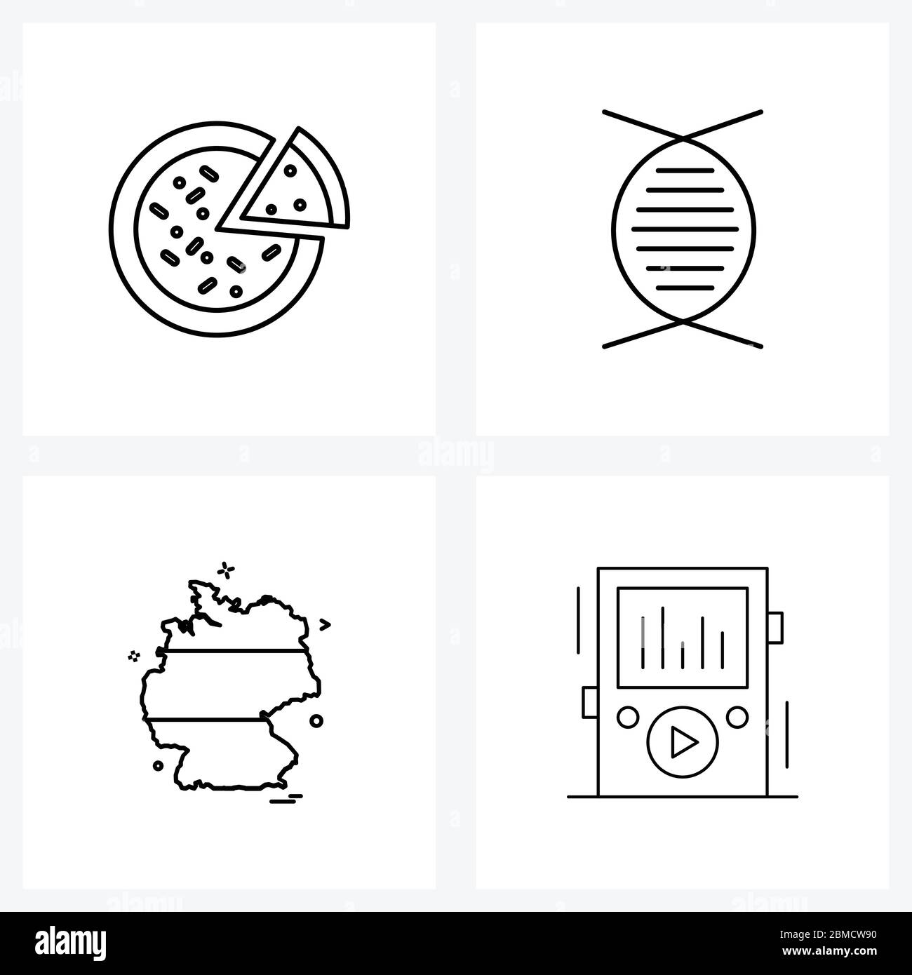 Universal Symbole von 4 Modern Line Symbole von Pizza, Karten, Mahlzeit, Gen, Land Vektor Illustration Stock Vektor