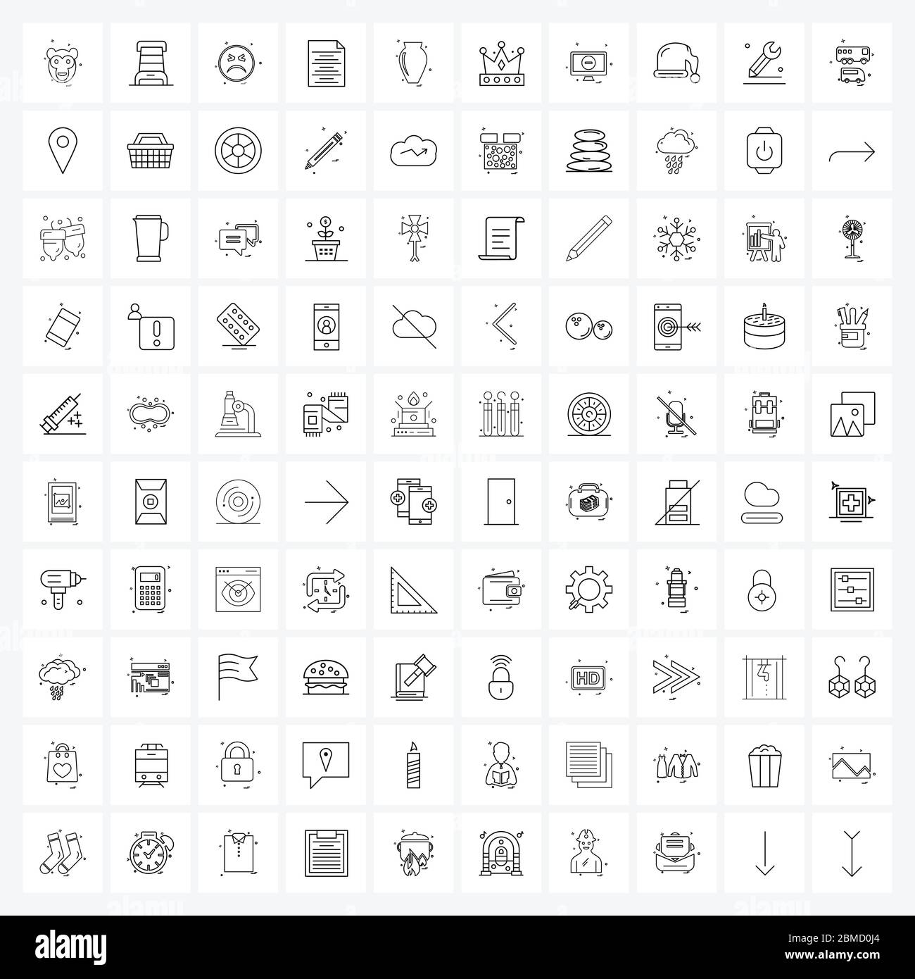 Satz von 100 UI-Symbole und Symbole für Porträt, Element, Haus, Zelle, Emoji Vektor Illustration Stock Vektor