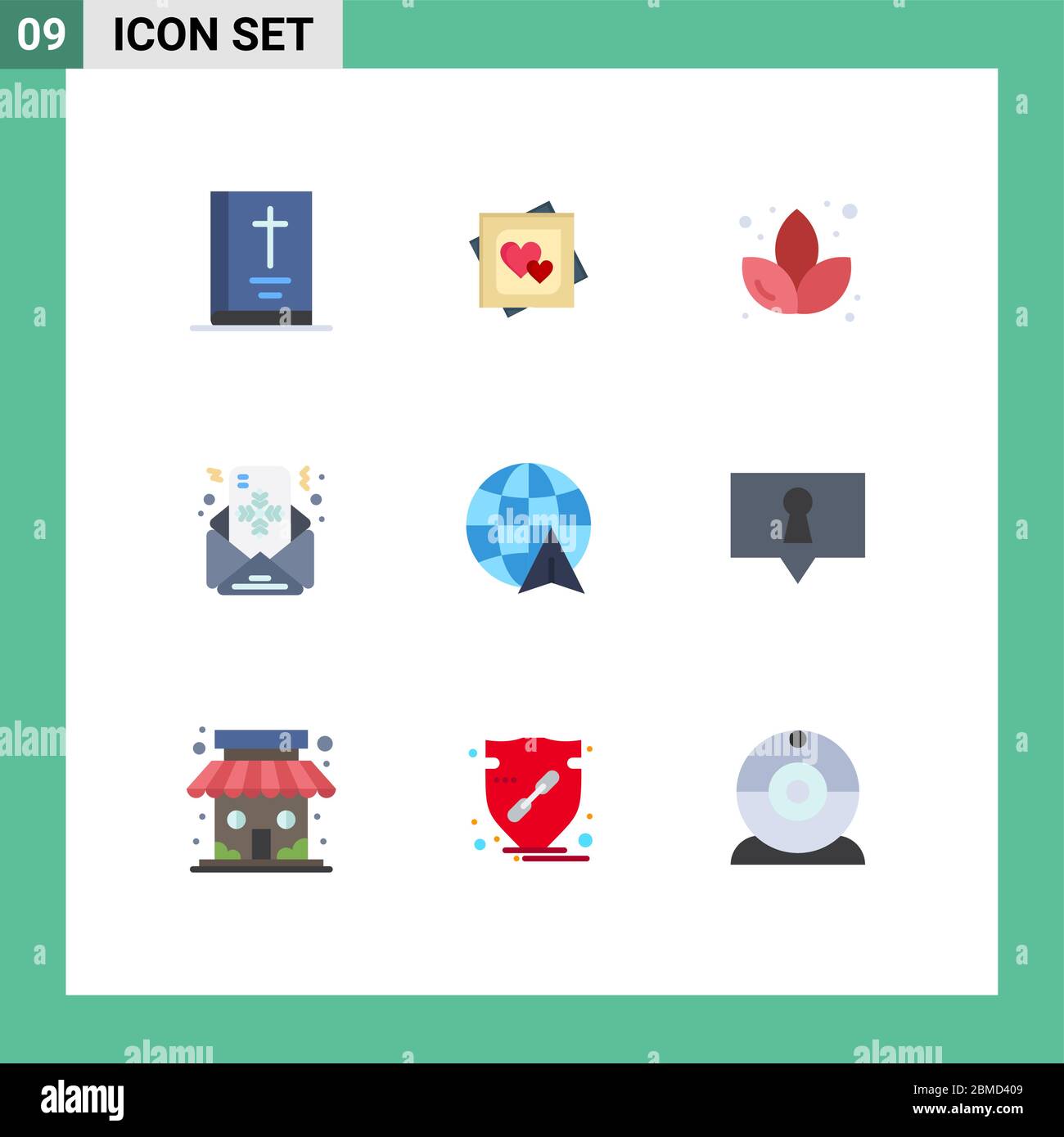 Set von 9 modernen UI-Symbole Symbole Zeichen für Globus, Nachricht, Vorschlag, Brief, Mail editierbare Vektor Design-Elemente Stock Vektor
