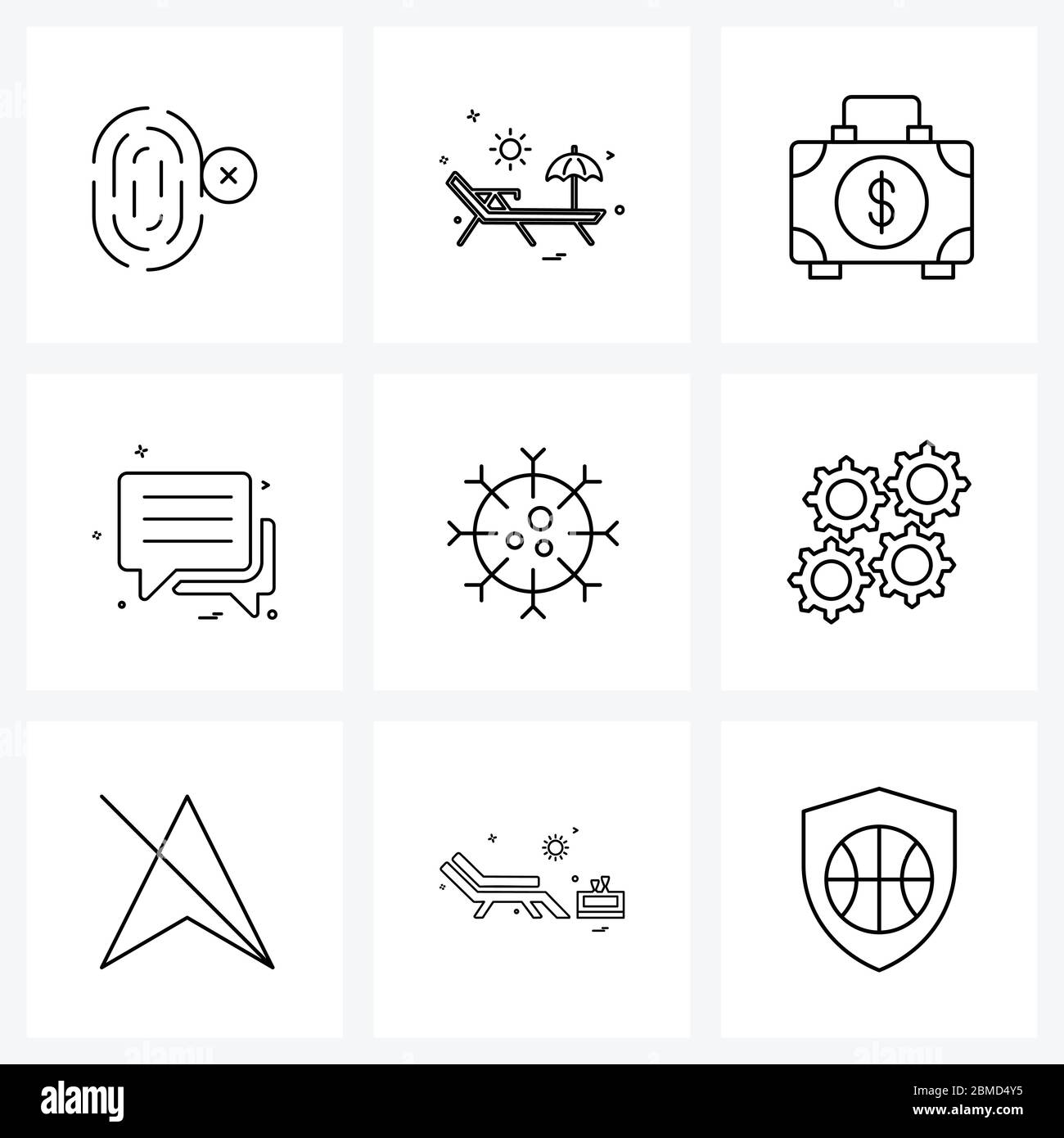 9 Universal Line Icons für Web und Mobile sms, Konversation, Picknick, Nachrichten, Finanzen Vektor Illustration Stock Vektor