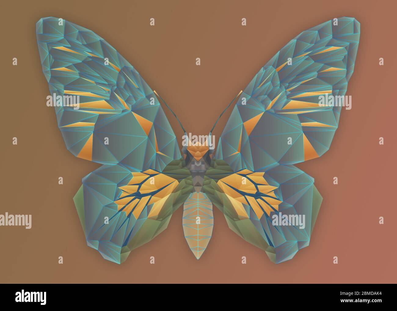 Blauer und gelb-oranger Schmetterling, originales Polygon-Kunstwerk von mir Stockfoto