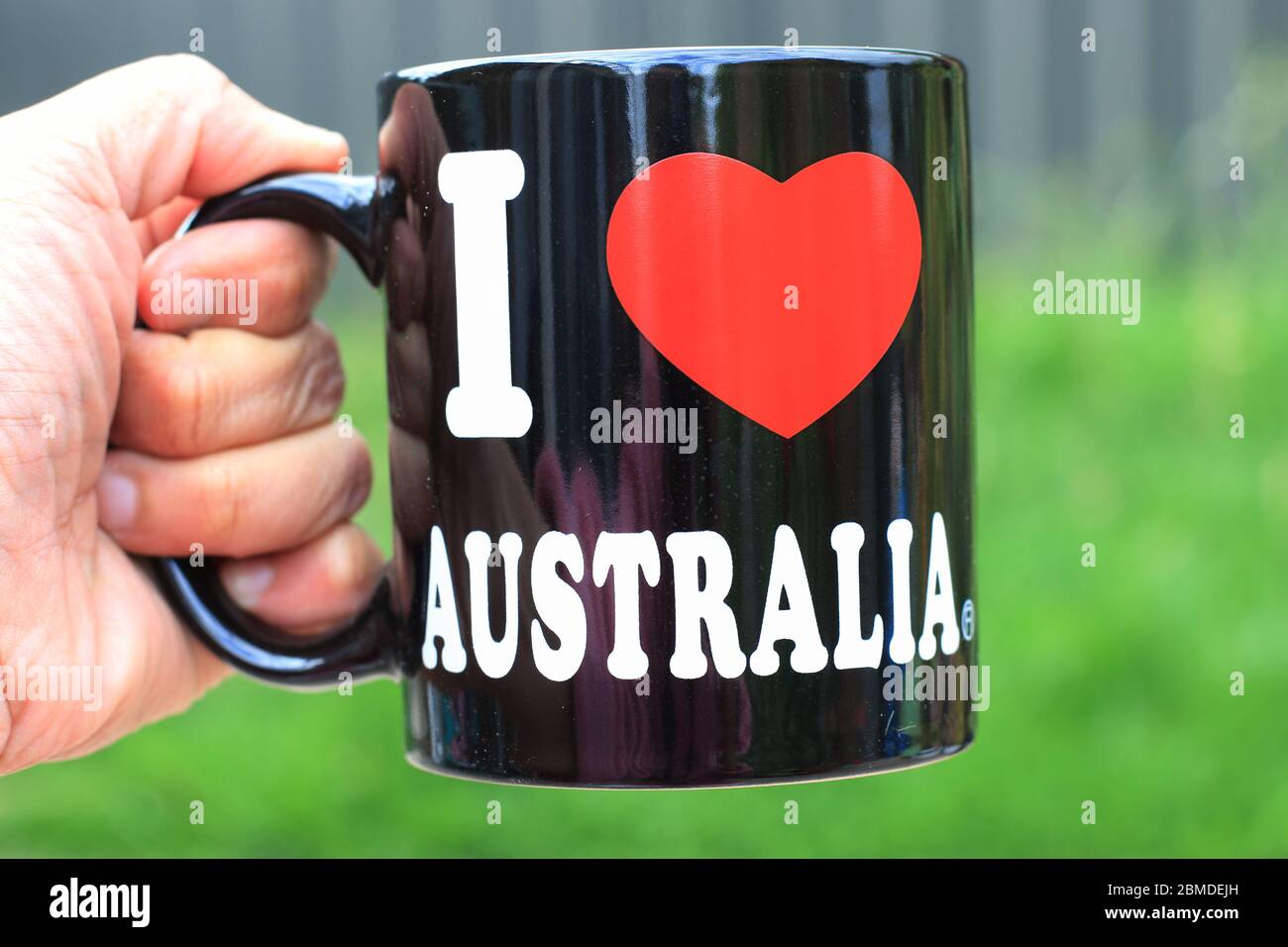 Nahaufnahme der Tasse „I love Australia“ Stockfoto