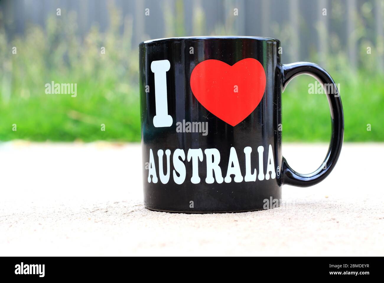 Nahaufnahme der Tasse „I love Australia“ Stockfoto