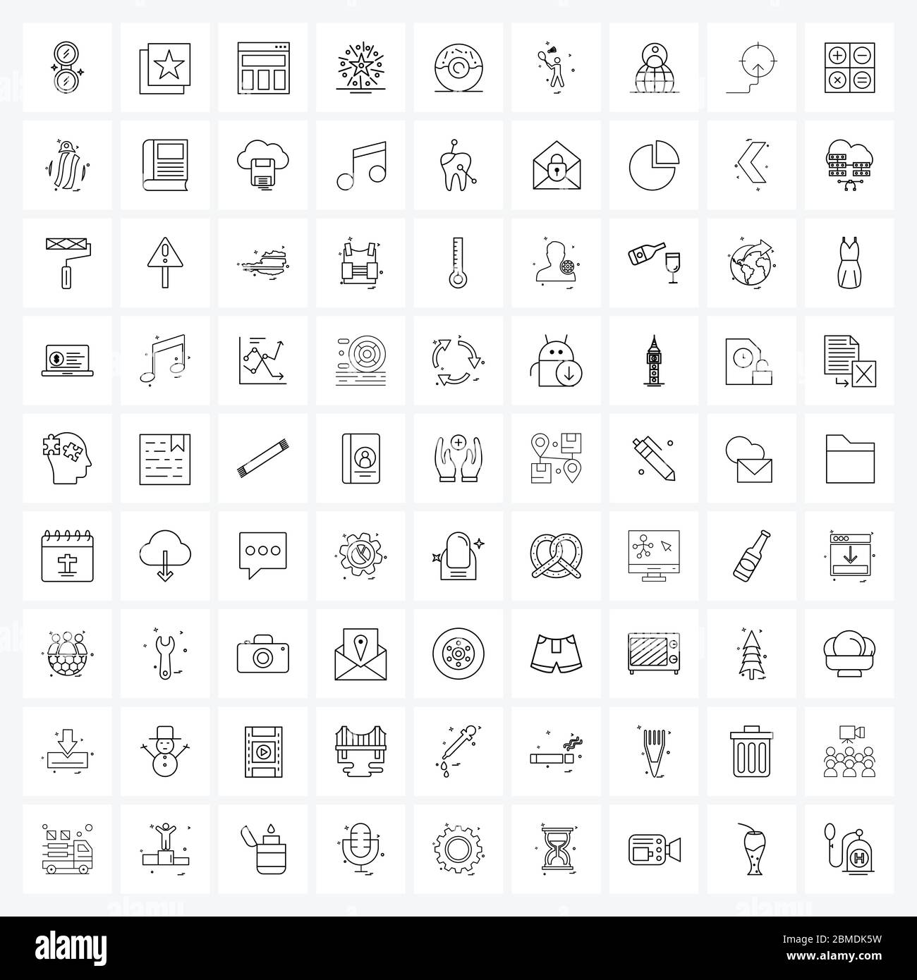 81 Interface Line Icon Set von modernen Symbolen auf Essen, Donut, Browser, Dessert, Unterhaltung Vektor Illustration Stock Vektor