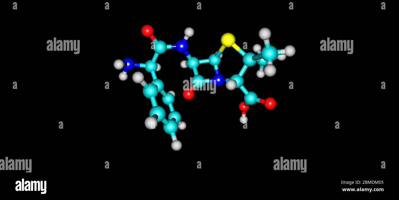 Ampicillin ist ein Antibiotikum, das verwendet wird, um eine Reihe von bakteriellen Infektionen zu verhindern und zu behandeln - Infektionen der Atemwege, Meningitis, Salmonellose. 3d i Stockfoto