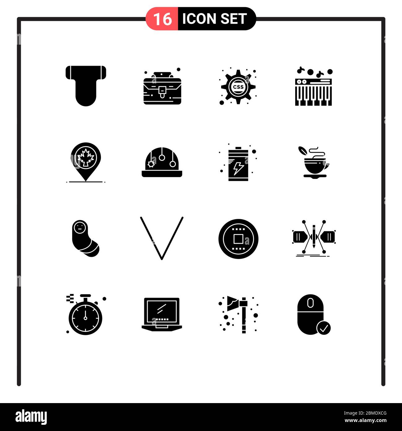 Gruppe von 16 Solid Glyphen Zeichen und Symbole für kanada, Karte, Kaskadierung, Sound, Musik editierbare Vektor Design-Elemente Stock Vektor