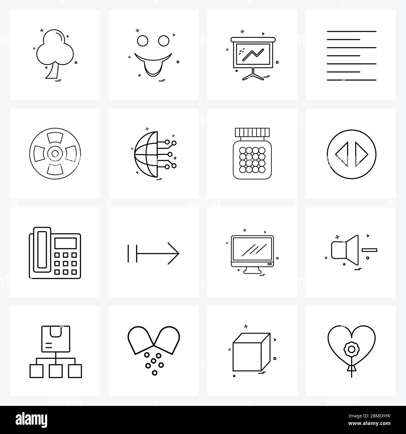 Liniensymbol Satz von 16 modernen Symbolen von Strahlung, Gefahr, Grafik, Text, links Vektor Illustration Stock Vektor