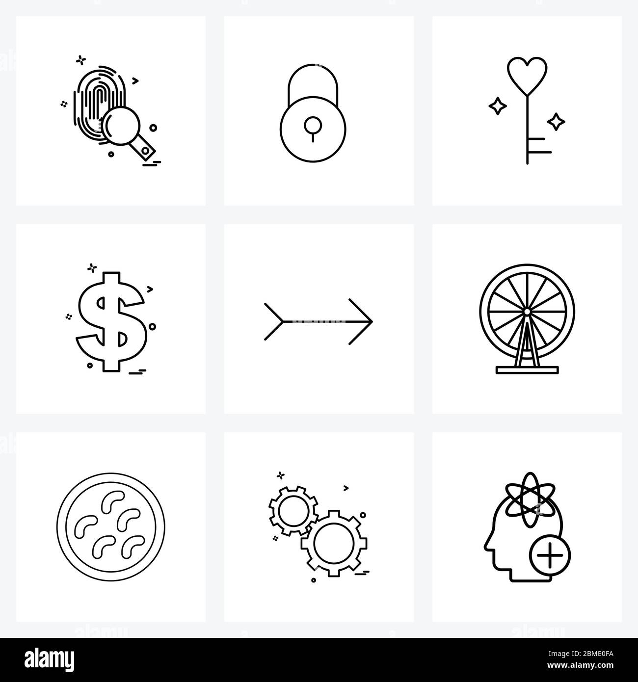 Pixel Perfect Set von 9 Vektor-Linie Symbole wie Navigation, Dollar ...