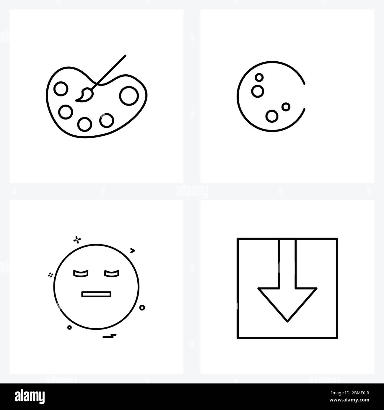 Set von 4 Simple Line Icons für Web und Print wie Farbtablett, traurig, Mond mit Fledermaus, Emoji, zurück Vektor Illustration Stock Vektor