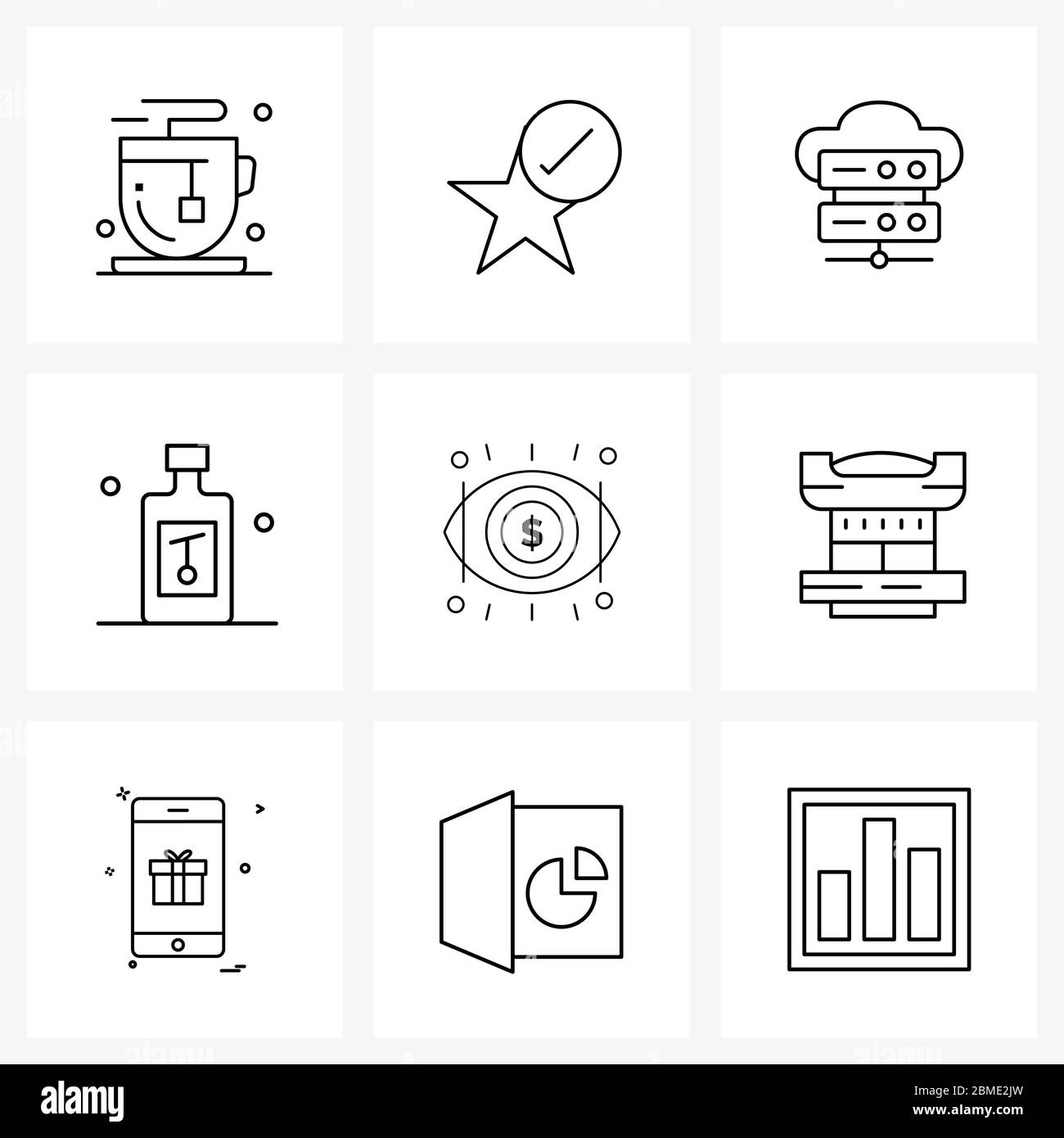 Isolierte Symbole Set von 9 einfachen Linie Symbole von Olive, Küche, Wolke, Lebensmittel, Web Vektor Illustration Stock Vektor