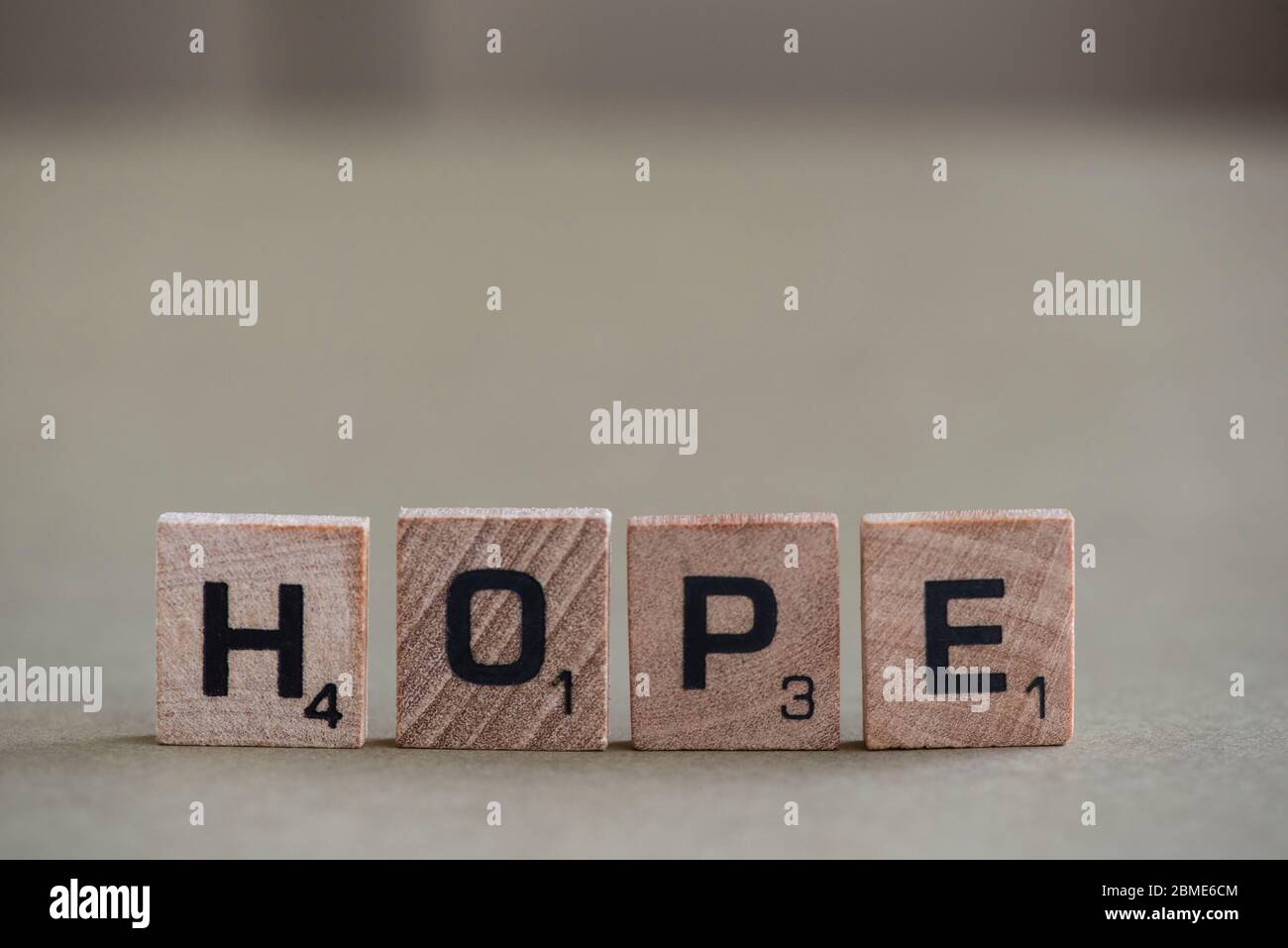 Hoffnung in Blockbuchstaben Stockfoto