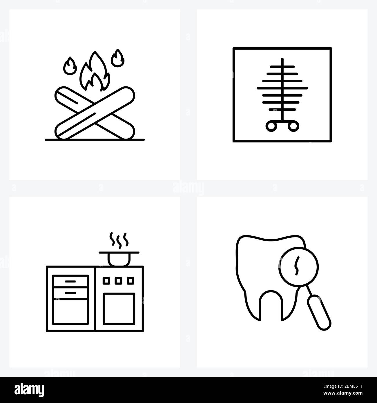 Moderner Stil Satz von 4-zeiligen Pictograph Grid-basierte Lagerfeuer, Kochen, Feuer, Patient, zu Hause Vektor-Illustration Stock Vektor