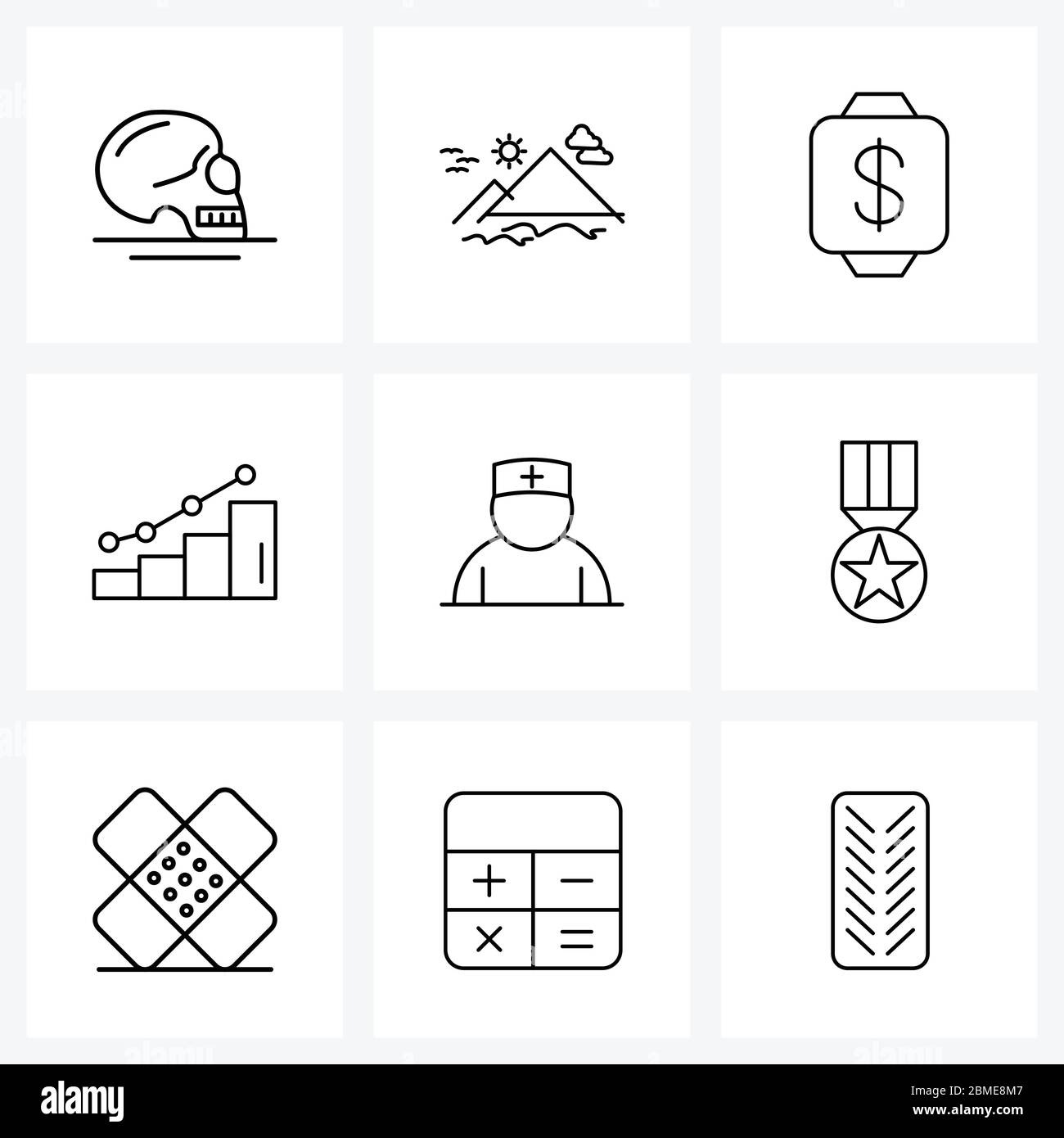 9 Universal Line Icon Pixel Perfect Symbole für Auszeichnung, Avatar, Dollar, Mann, Graduierung Vektor Illustration Stock Vektor