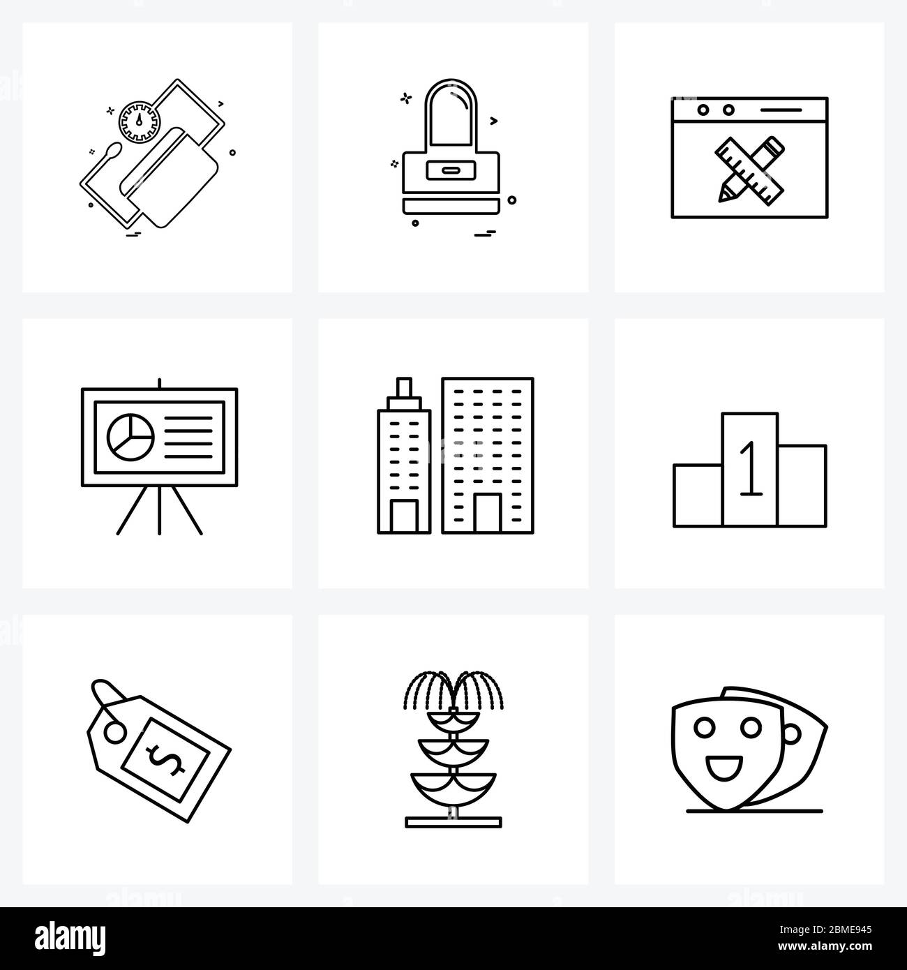 Pixel Perfect Set von 9 Vektor-Linie Icons wie Bau, Investition, Bildung, Finanzen, Währung Vektor-Illustration Stock Vektor