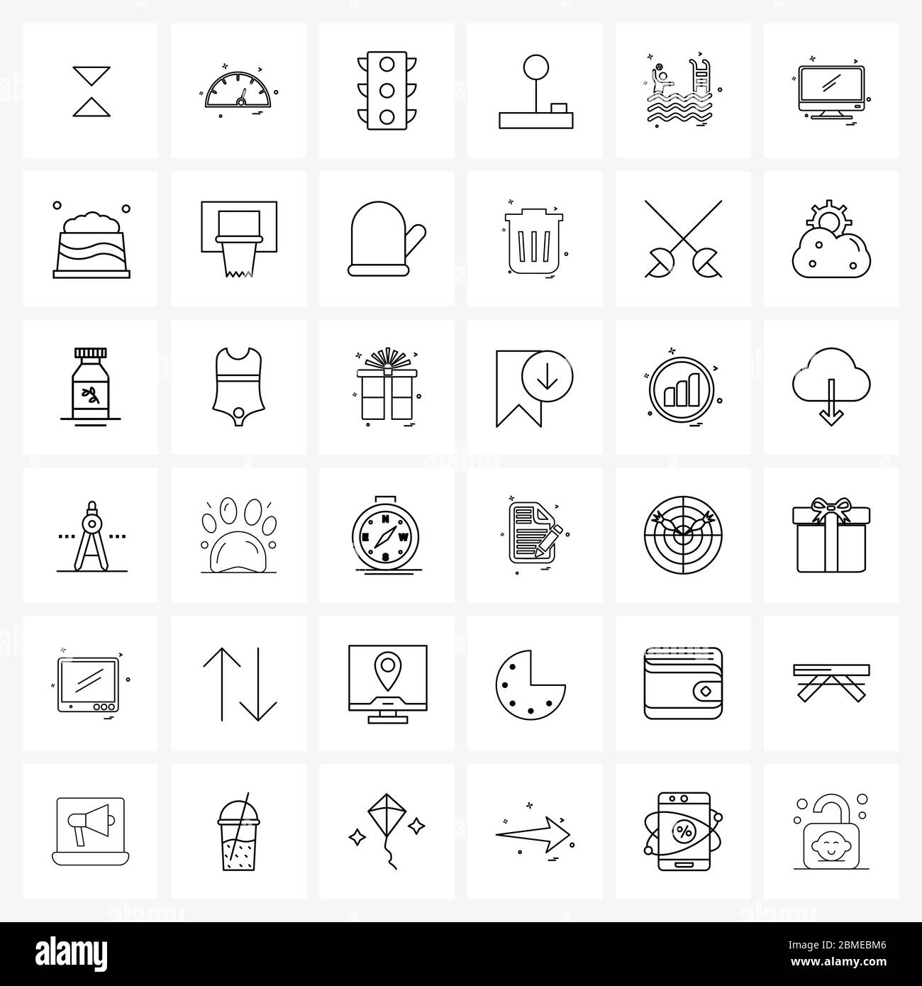 36 Universal Line Icon Pixel Perfect Symbole für Sport, Gesundheit, Signal, Fitness, Shift Vektor Illustration Stock Vektor