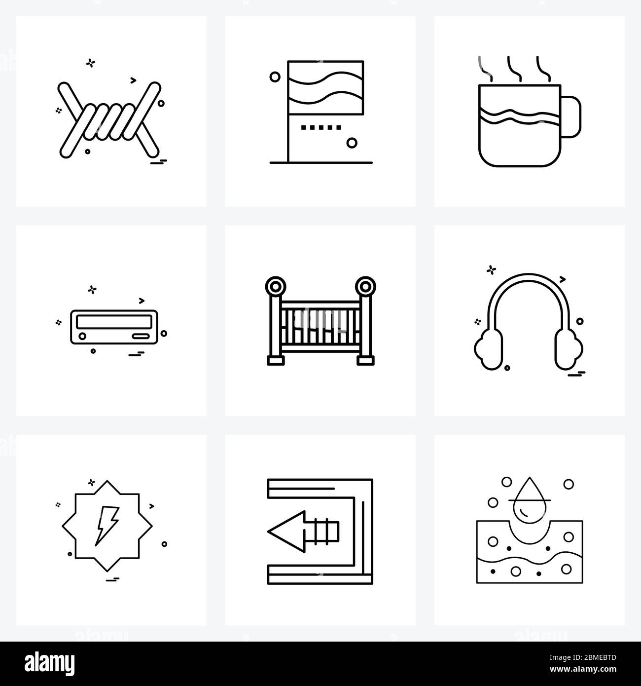 9 Universal Icons Pixel Perfect Symbole von Medien, Baby, Tee, Kind, Scheibe Vektor Illustration Stock Vektor