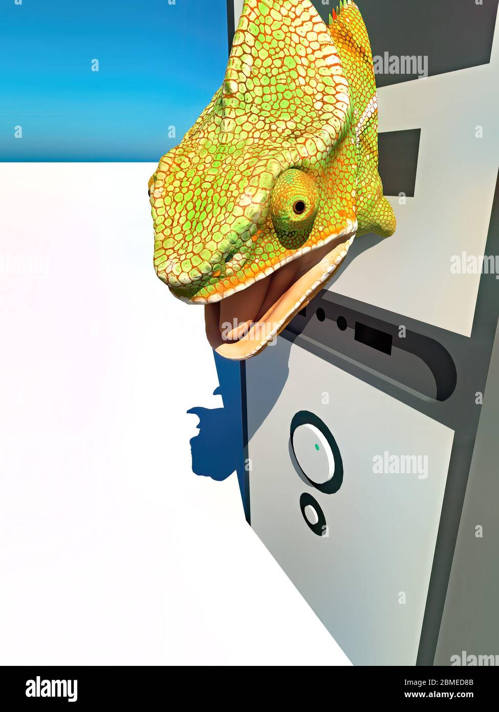 chameleon und langsames 3D-Rendering am Computer Stockfoto
