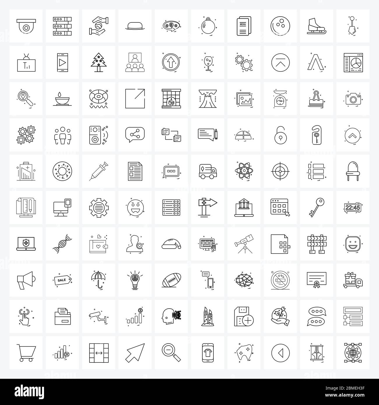 UI Set von 100 Basic Line Icons für Preis, Sommer, Hände, Hut, Strand Vektor Illustration Stock Vektor