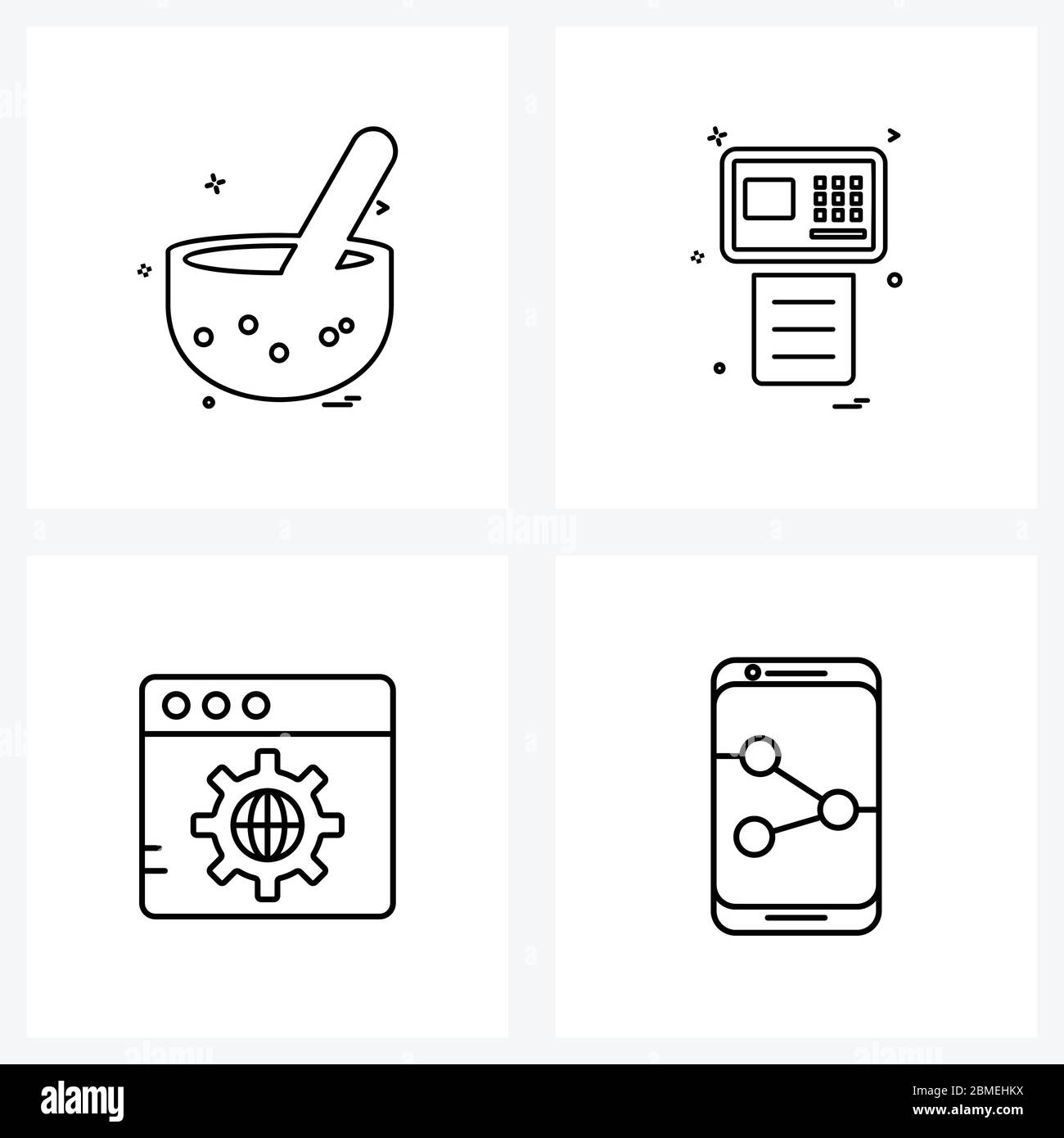 Mobile UI Line Icon Set aus 4 modernen Piktogrammen von Schale, Design, Lebensmittel, Geld, Netzwerk Vektor Illustration Stock Vektor