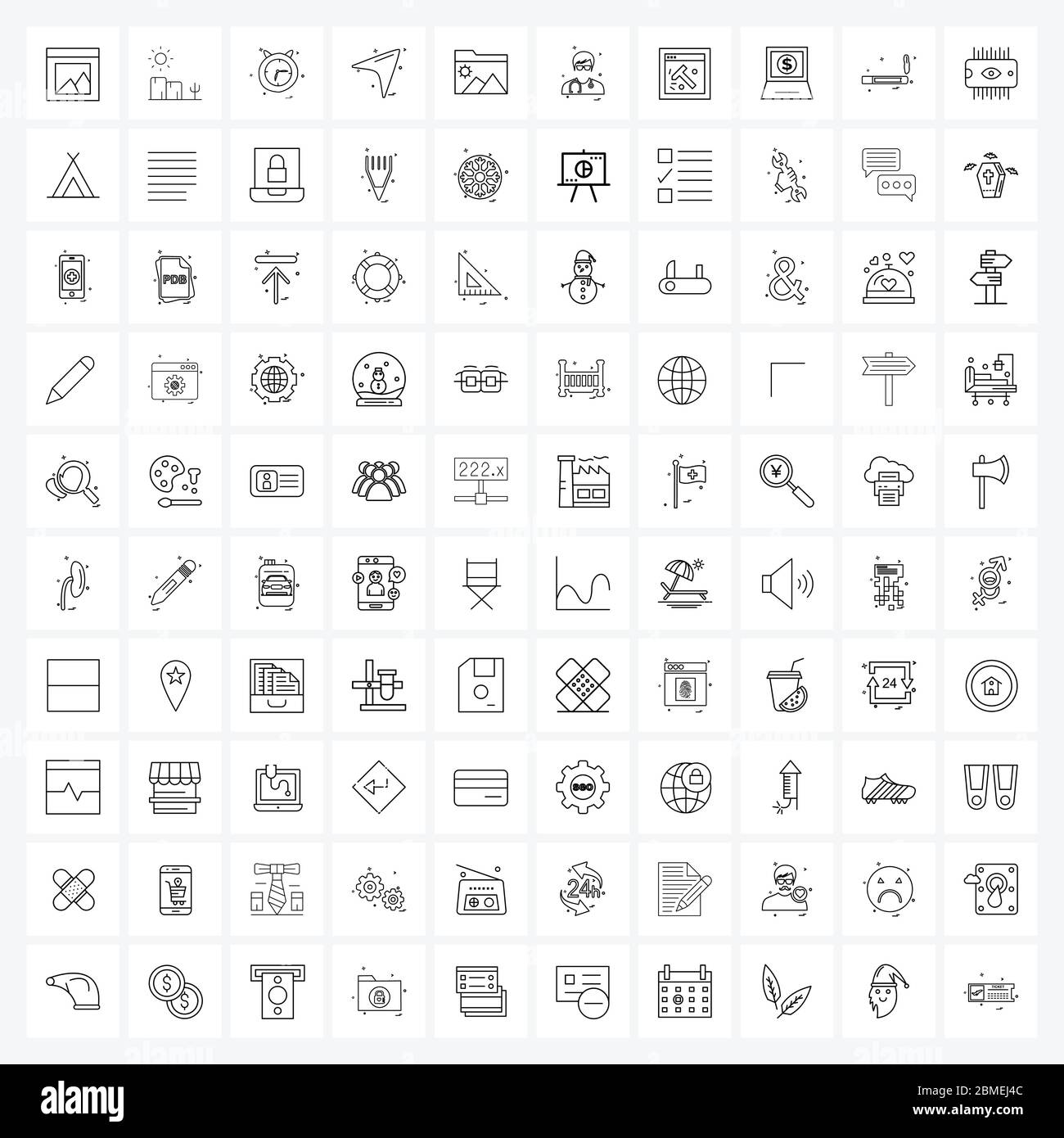 Packung mit 100 Universal Line Icons für Web-Anwendungen Bild, Ordner, Alarm, Pfeil Design, Pfeil Vektor Illustration Stock Vektor