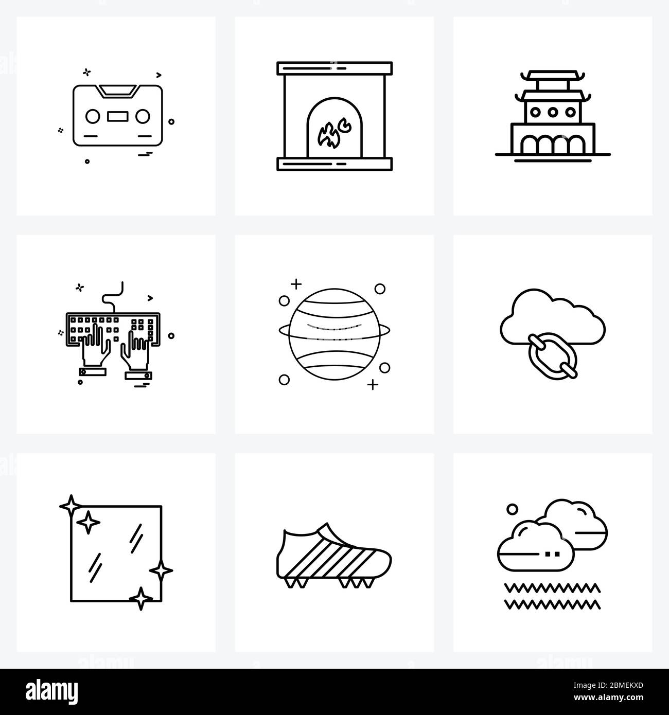 UI Set von 9 Grundliniensymbole von Raum, Neptun, gyeongbokgung, Gerät, Board Vektor Illustration Stock Vektor