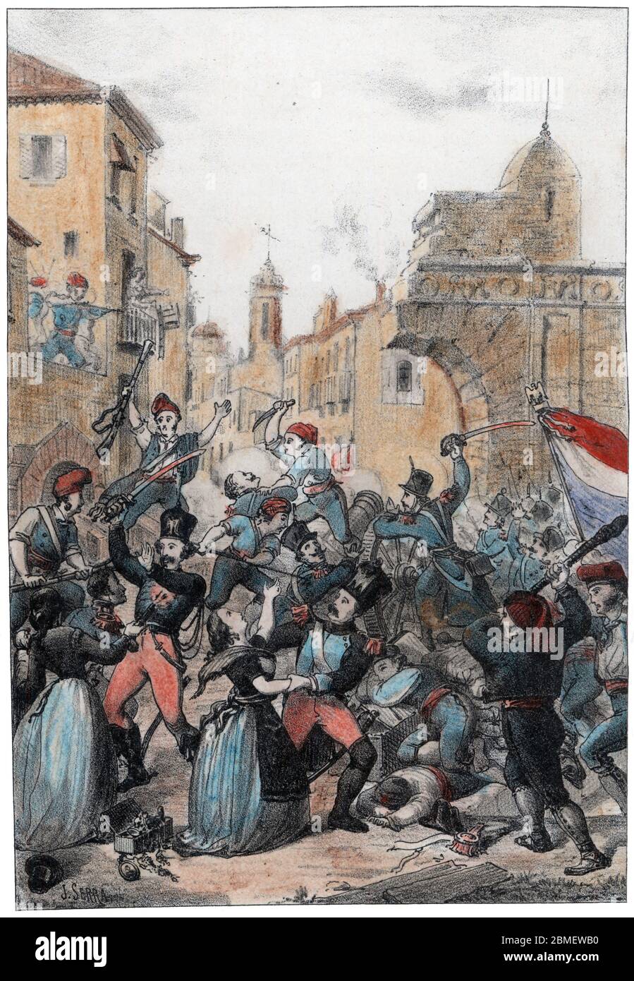 Guerra de la Independencia (1808-1814). Katalonien. Entrada de las tropas francesas al mando del General Lechi en Mataró en junio de 1808. Grabado de 1861. Autor: Joan Serra Pausas. Stockfoto