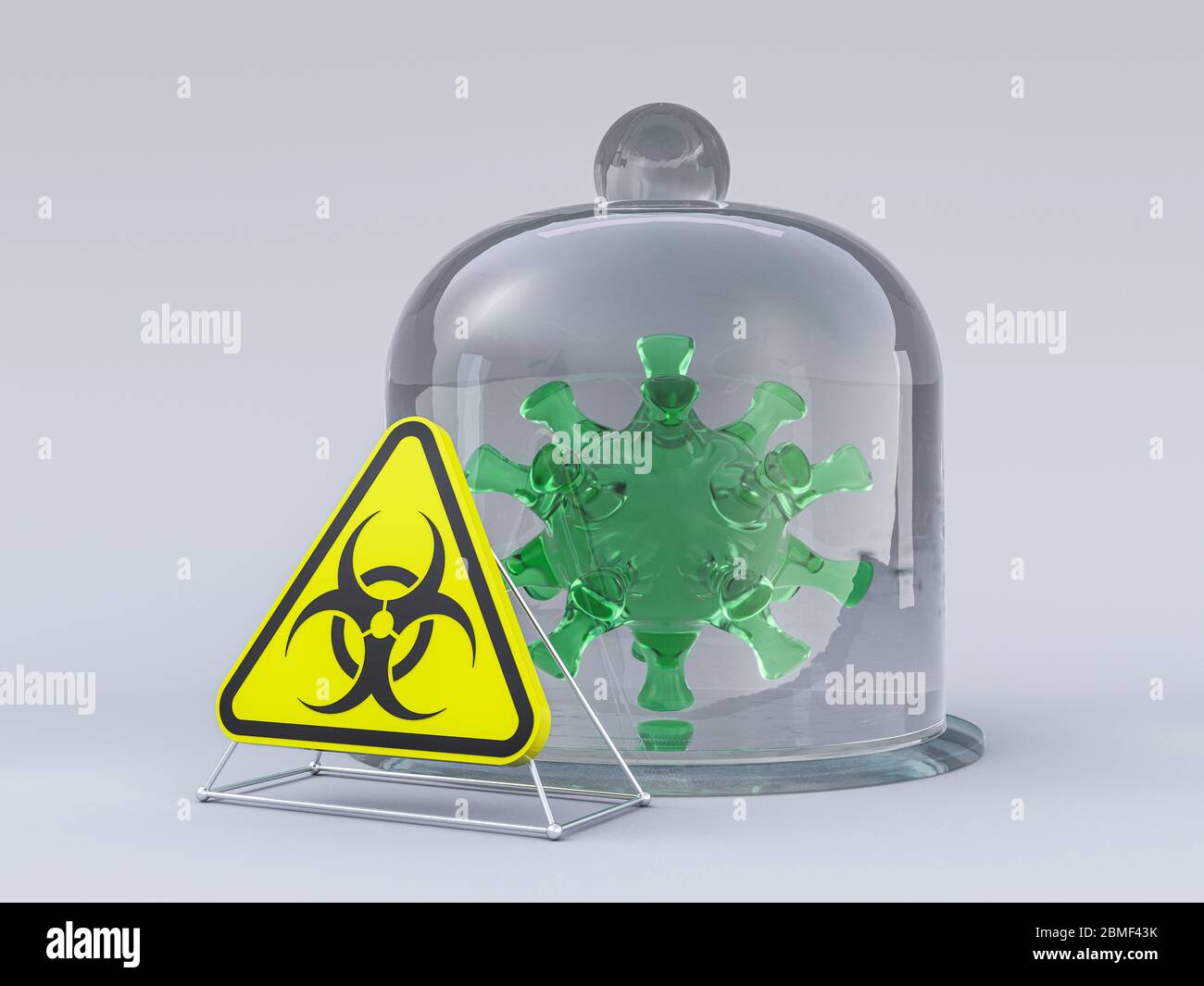 Virus COVID-19, Alarm für Pandemierisiko. Schild für Biohazard. Warnzeichen des Virus. 3D-Rendering Stockfoto