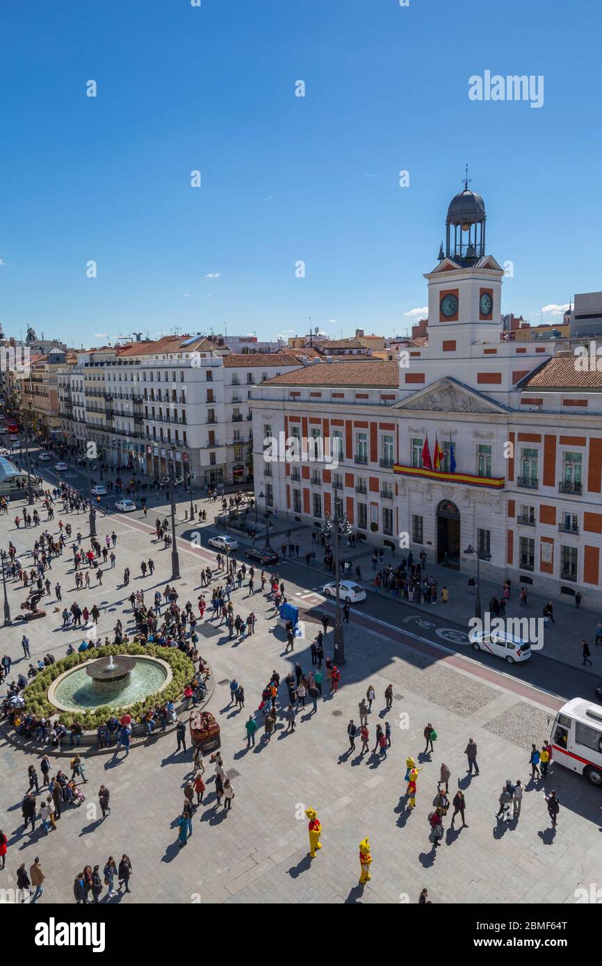 Ansicht von Real Casa de Computerwoche und der Puerta del Sol, Madrid, Spanien, Europa Stockfoto
