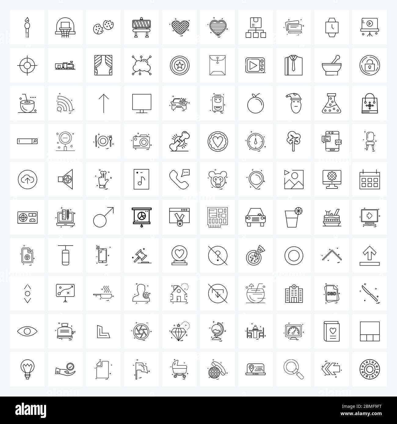 Set von 100 Simple Line Icons Valentinstag, Liebe, Cookie, Herz, Verkehrsschild Vektor-Illustration Stock Vektor