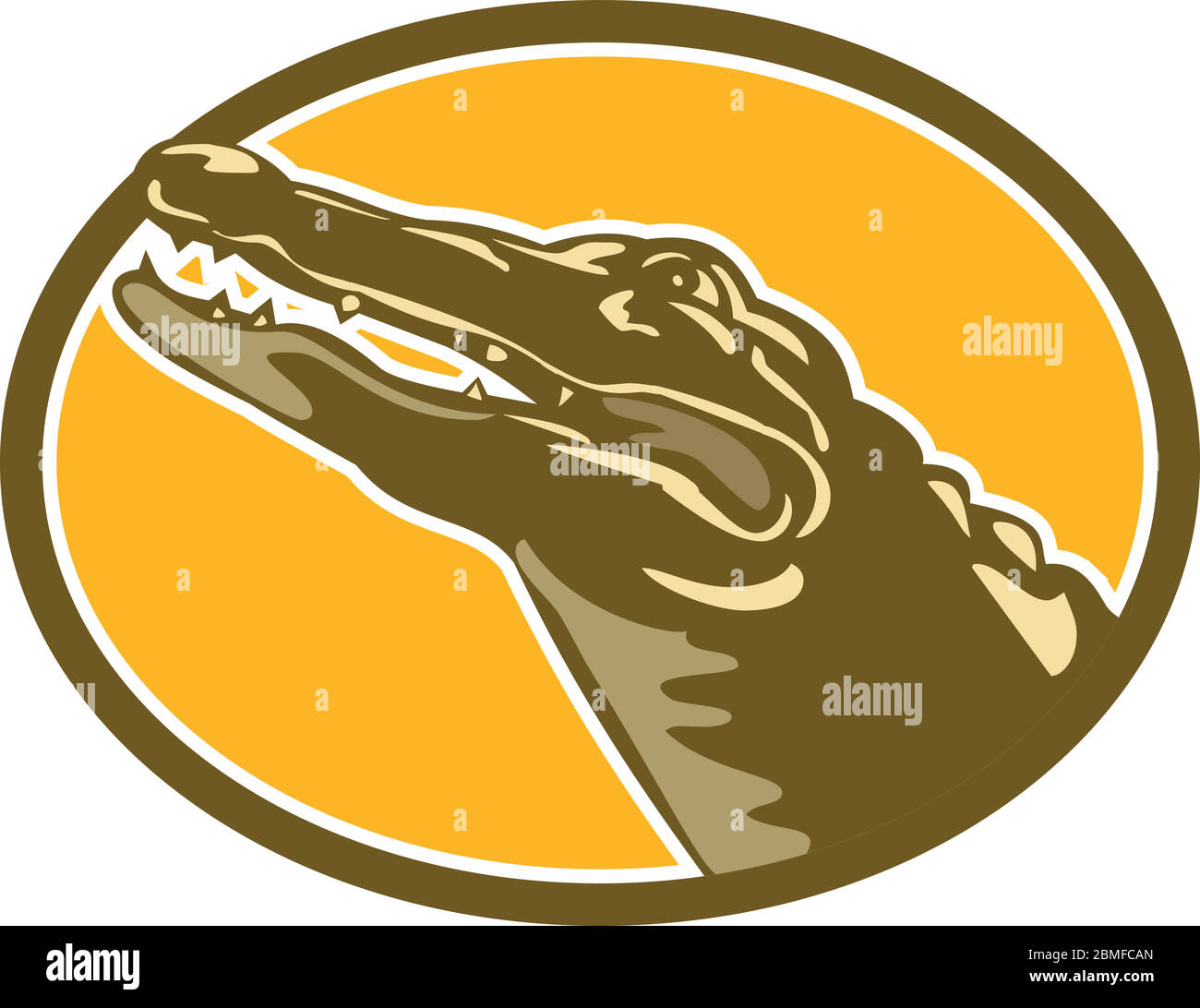 Retro WPA-Illustration eines Kopfes eines Alligators, Gator, Krokodil oder Kroko suchen in ovaler Form in der Arbeit Projektverwaltung feder gemacht Stock Vektor