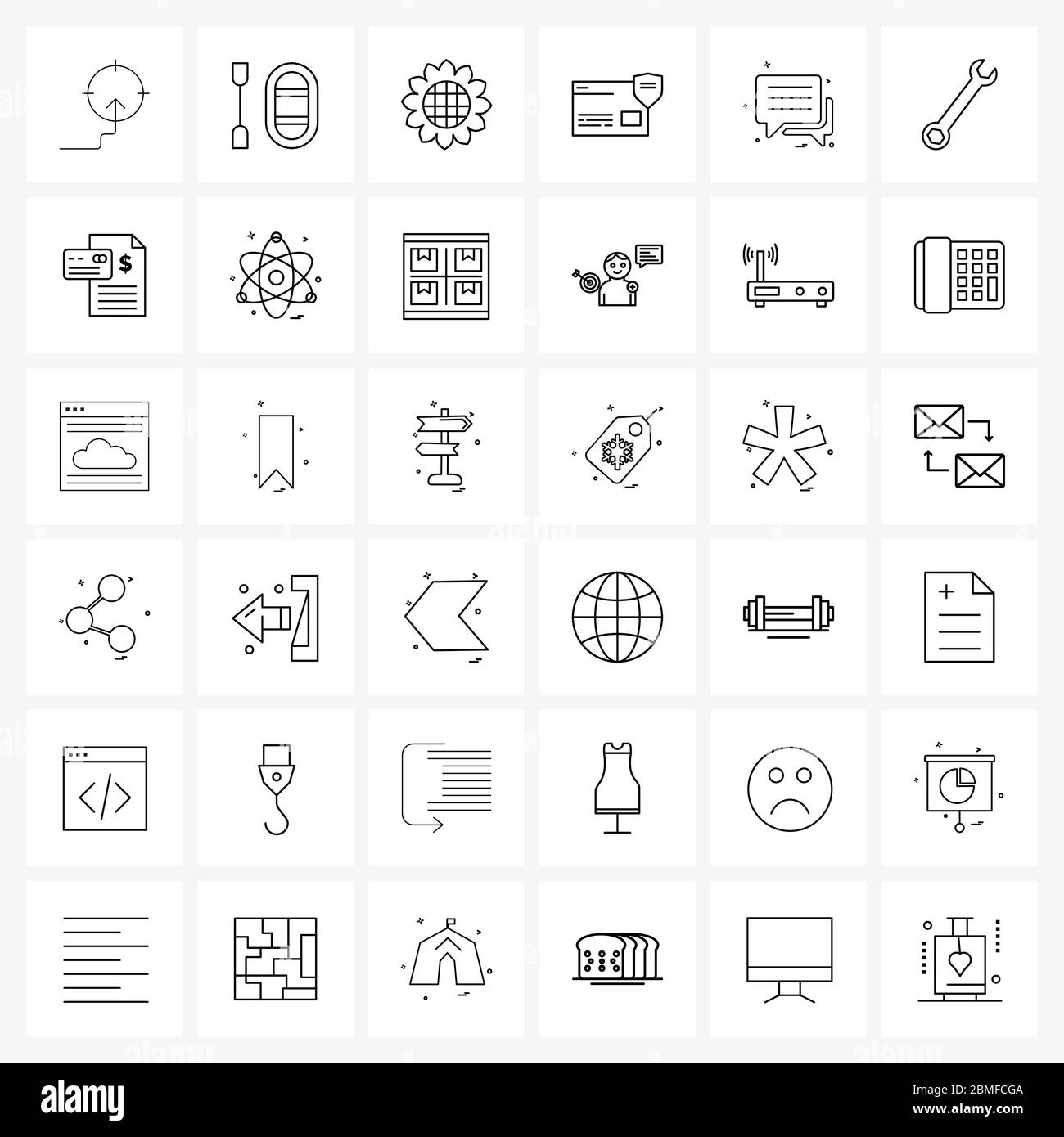 36 Universal Line Icons für Web und Mobile sms, Konversation, Sonnenblume, Nachrichten, Karte Vektor Illustration Stock Vektor