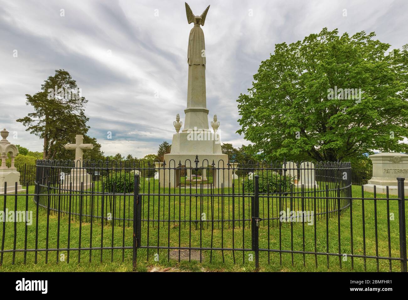 Greeneville, Tennessee, USA - 25. April 2020: Andrew Johnson-Familiengrundstück auf dem Nationalfriedhof, der seinen Namen trägt, in Greenville, Tennessee. Stockfoto